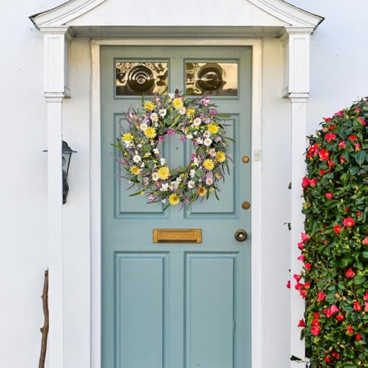 Sggvecsy Daisy and Lavender Wreath 24’’ Wildflower Wreath Spring and Summer Artificial Spring Silk Summer for Front Door Home Wall Wedding Festival Farmhouse Holiday Decor