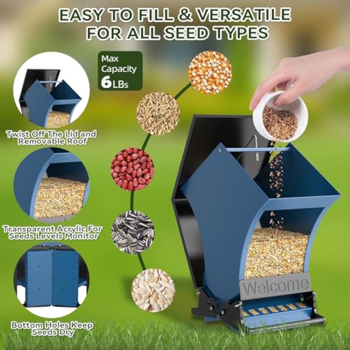 Wildpark Squirrel Proof Bird Feeders for Outdoors, 5LB Metal Hanging Feeders, Large Wild Feeders for Cardinals, Chickadees, Durable Backyard Feeders -One in Blue