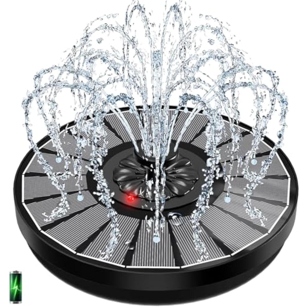 Yzert Solar Fountain with 2000mAh Battery & Innovative Indicator, 3.5W Glass Solar Water Fountain Pump Works in Cloudy Day with 7 Nozzles for Bird Baths, Gardens, Ponds, Pools, Outdoors (Black)