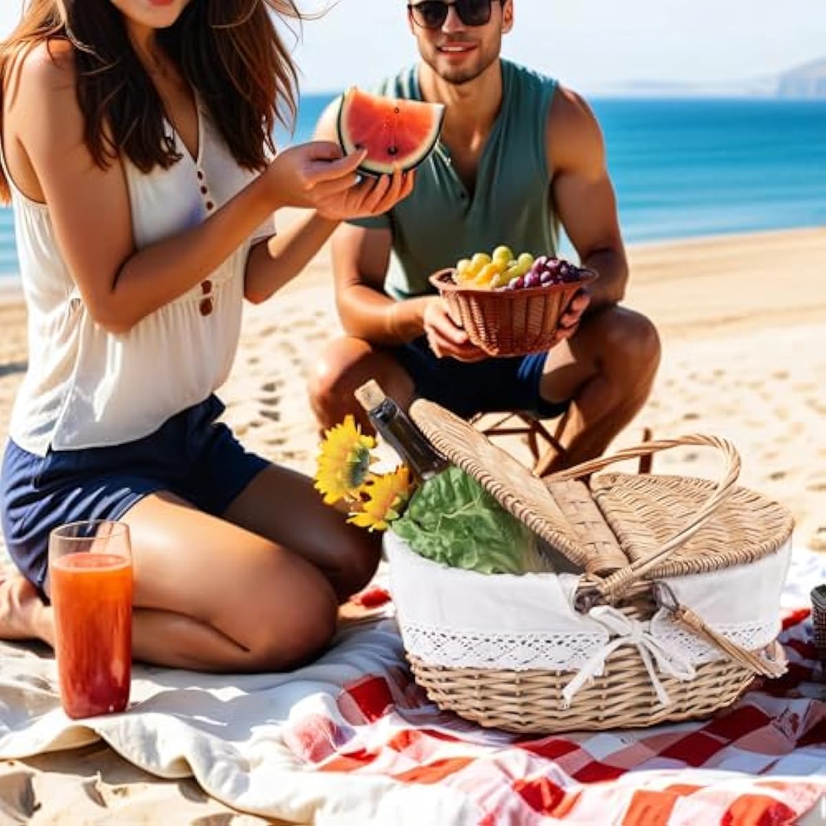 Wicker Picnic Basket with Removable Liner Empty Picnic Baskets with Lid, Picnic Hamper with Foldable Handles for Picnic 2, Natural Color, Large