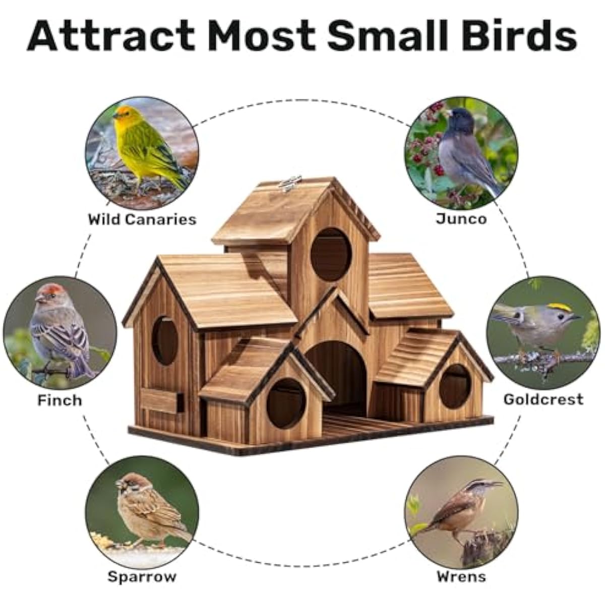 Bird Houses for Outside, 5-Hole Wooden Birdhouse for Bluebirds Finch Swallow Wren Chickadee Hummingbird, Hanging Bird House for Outdoor Clearance Garden Courtyard