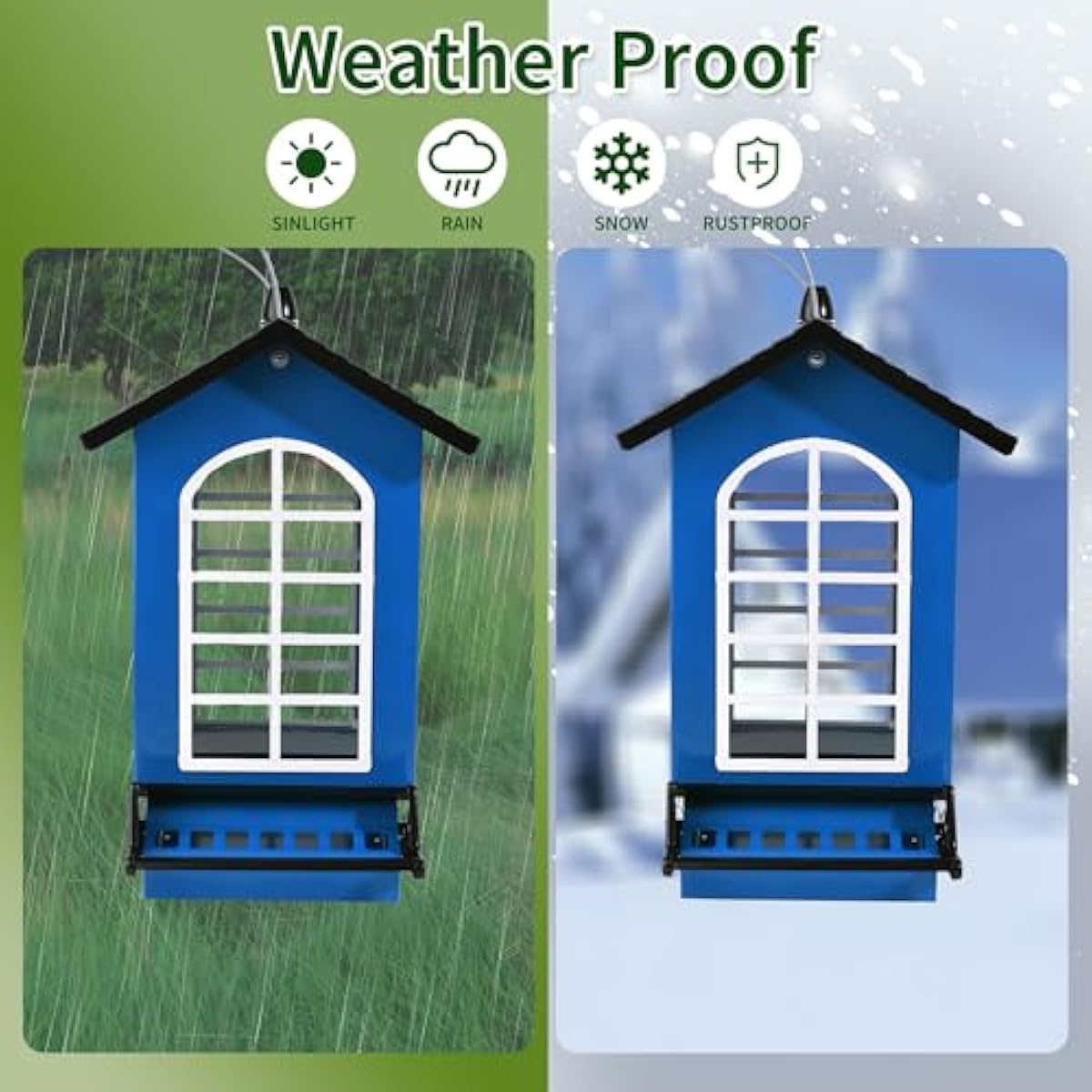 Bird Feeder Squirrel Proof Metal Hanging for Outdoor Wild Bird Seed, 5LBS with Bilateral Weight-Activated Perches, Heavy Duty Bird Feeders for Outside Wild Bird - Blue