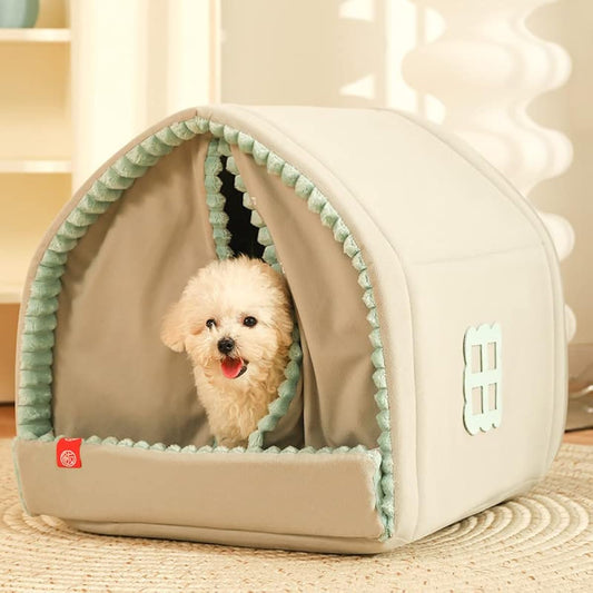 Dog Cave Bed,Cat House Winter Warm Dog House, Closed Winter Covered Dog Bed Cat Bed Tent, Dog Hideout Pet House Pet Bed All Seasons Applicable for Cat and Puppies Below 33lbs/15kg (A, Small)