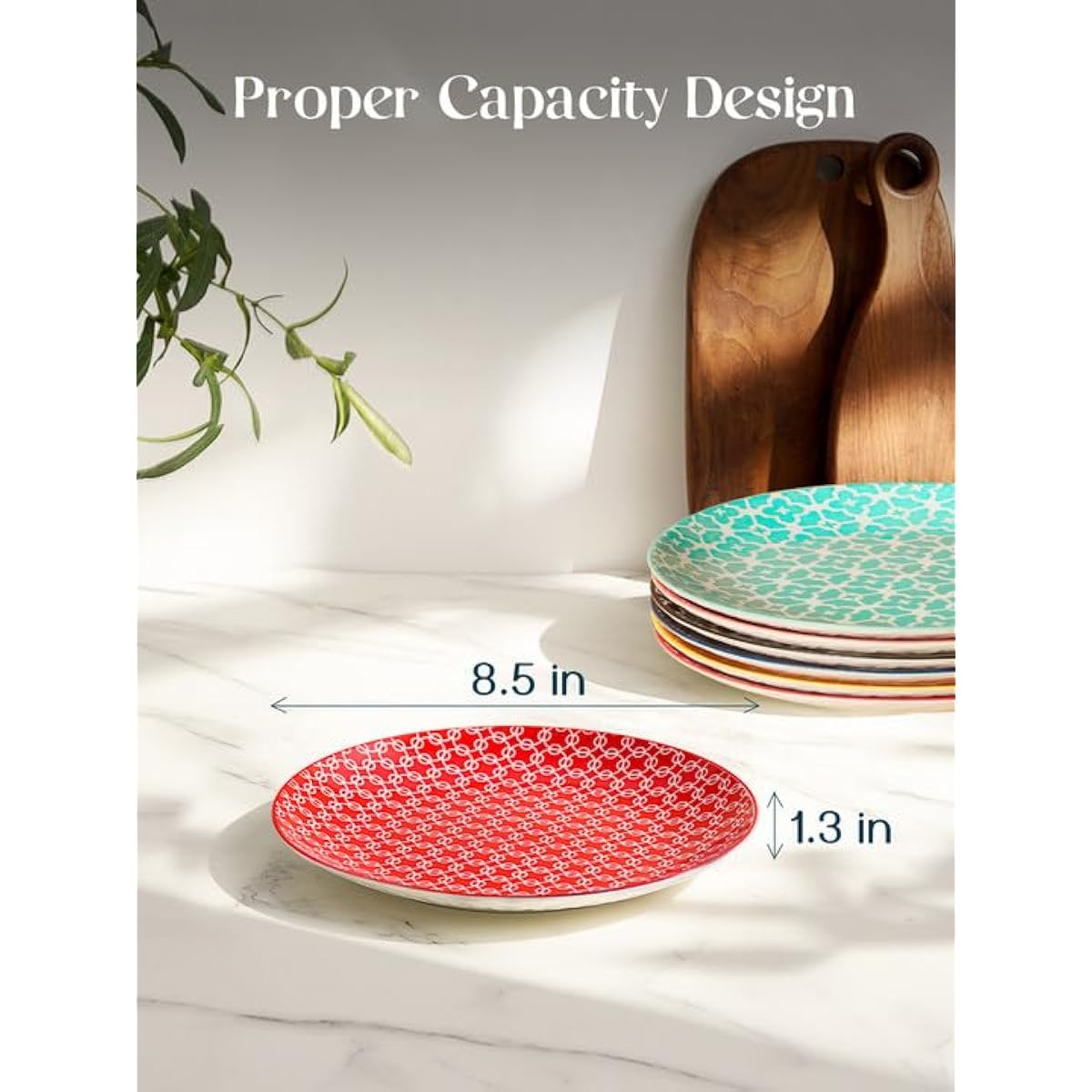 DOWAN 8.5" Salad Plates Set of 6, Ceramic Dessert Plate for Appetizer, Sushi, Microwave, Oven & Dishwasher Safe, Colorful Design Perfect for Party, Wedding, Birthday, Mothers Day Gifts