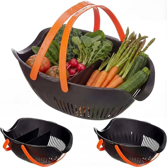 Nuogo 3 Pcs Garden Harvest Basket, Removable Partitions with Tool Caddy for Collecting, Carrying, and Cleaning Harvesting Basket Doubles as a Colander for Vegetables and Fruits Garden Accessories