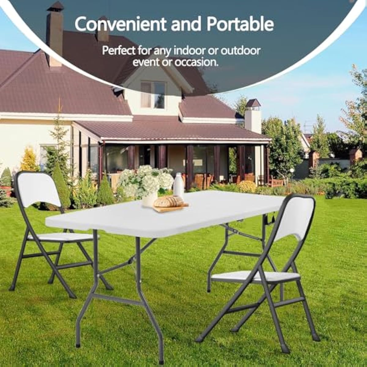 6ft Table Large Folding Table White Folding Table with Portable Carrying Handle 6ft Heavy Plastic Foldable Table for Party, Wedding, Events, Dining, Camping, Picnic Indoor, Outdoor, Utility
