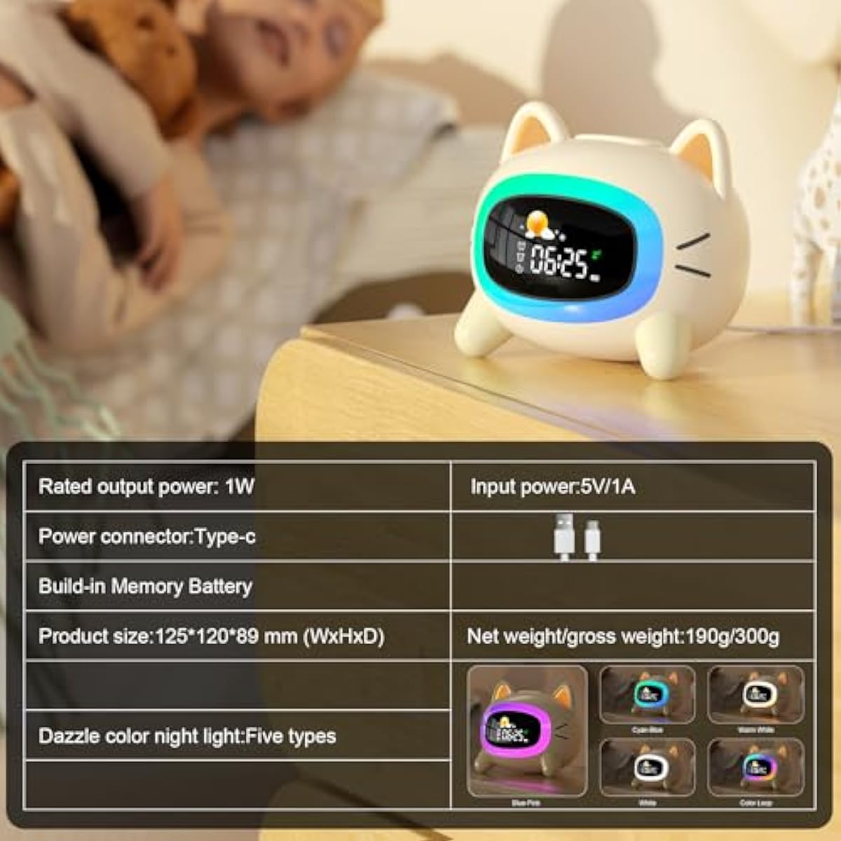 Kids Alarm Clock Ok to Wake Alarm Clock for Kids, Toddlers Night Light Clock for Bedroom, Cat Alarm Clock with Sleep Training and Sound Machine, Birthday Gift for Boy Girls Children
