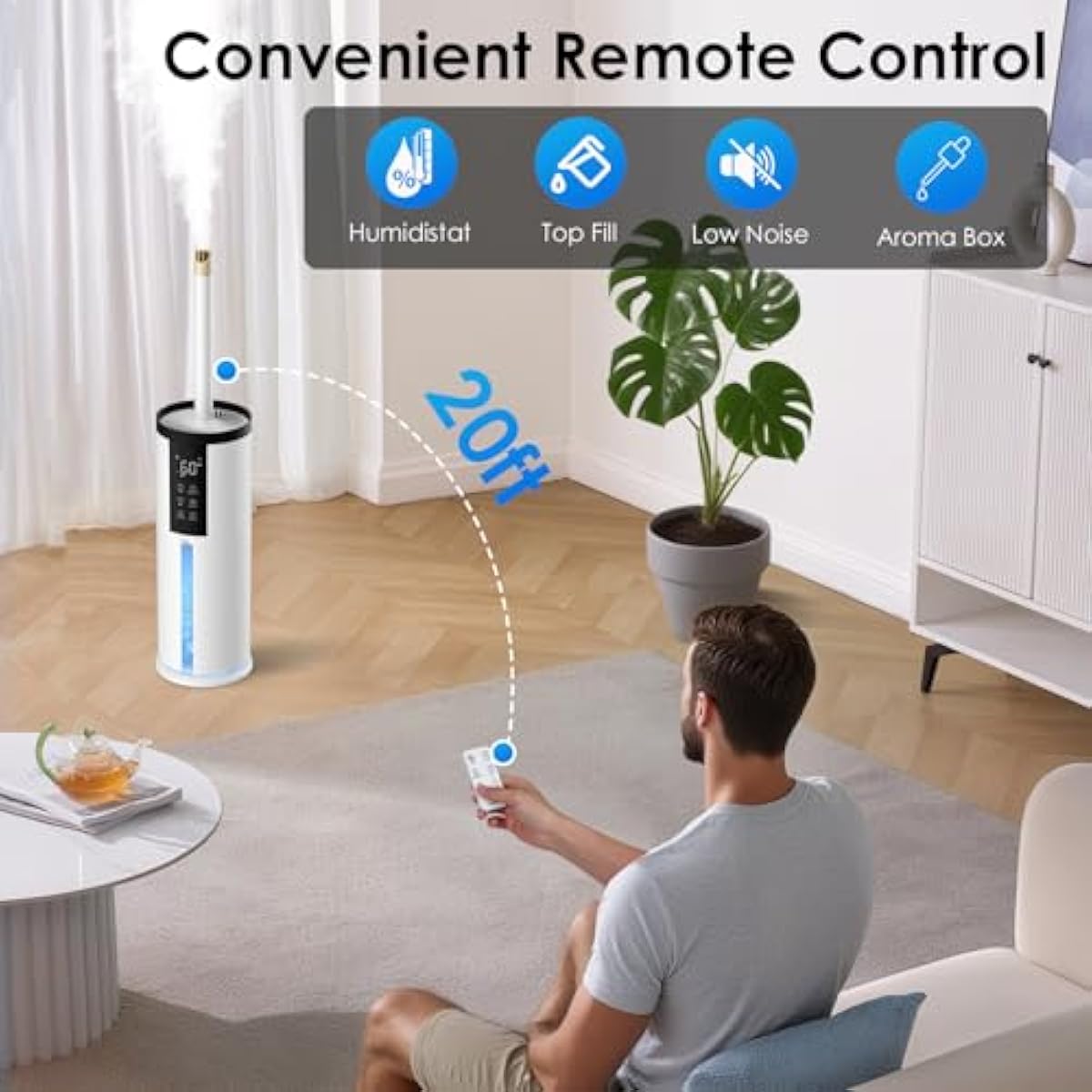 Humidifiers for Large Room 550 ft² - GloryAir 8L Cool Mist Humidifier for Bedroom Home Plants Baby, Top Fill, 120H Runtime, 4 Mist Spray Levels, 7-Color Light, 35dB Quiet Humidifier