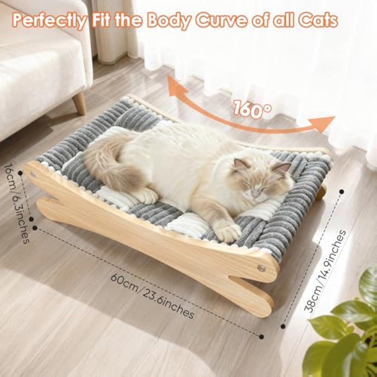 Plush Elevated Cat Bed - Cozy Raised Cat Hammock with Solid Wood Frame, Soft Furry Cushion for Indoor Cats & Small Dogs, Multi-Color Options(Black White)