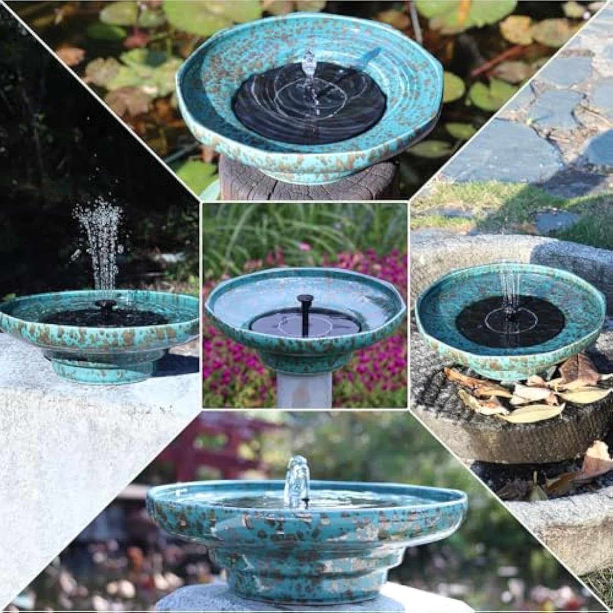 Solar Fountain Ceramic Bird Bath,Bird Bath for Outside,Outdoor Fountain BirdBaths,Garden and Home Décor.