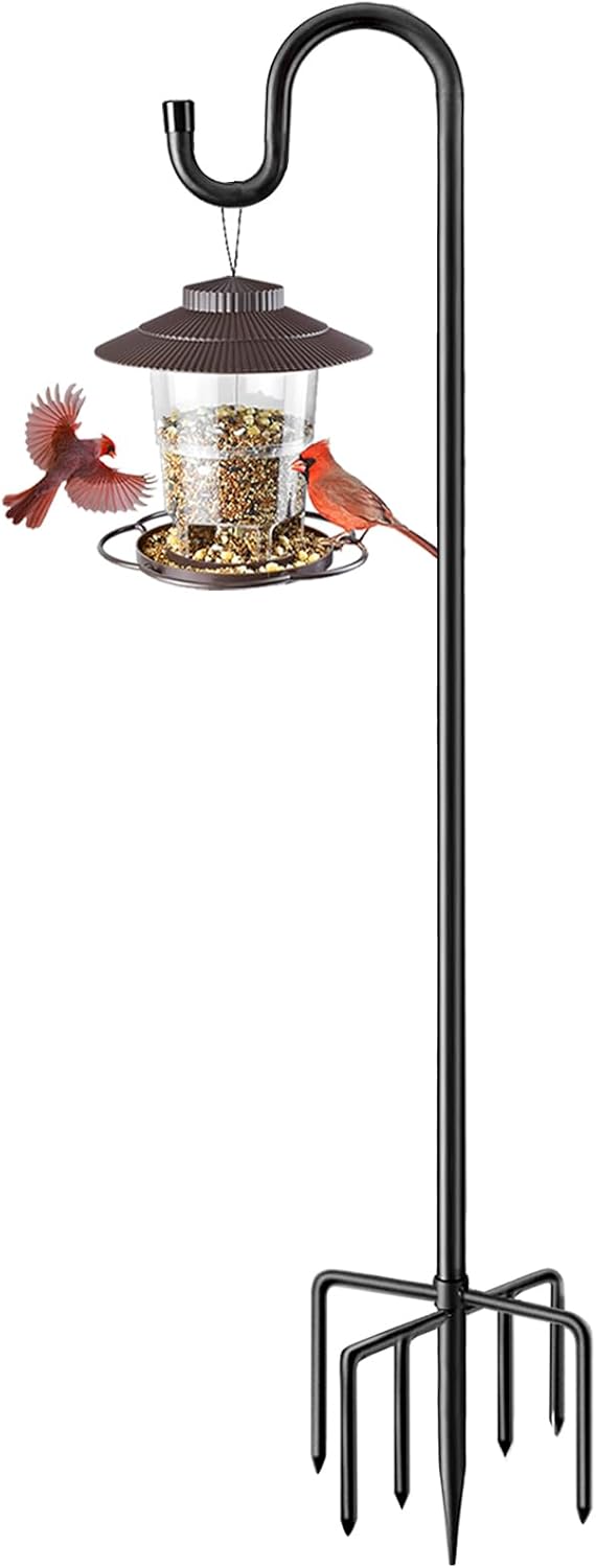 ANIDEER 72" Shepherds Hooks for Outdoor, Heavy Duty Bird Feeder Pole with 7 Base Prongs, Adjustable Garden Hanging Holder for Bird Feeders, Solar Light Lanterns, Garden Plant Hanger Stands, 2 Packs