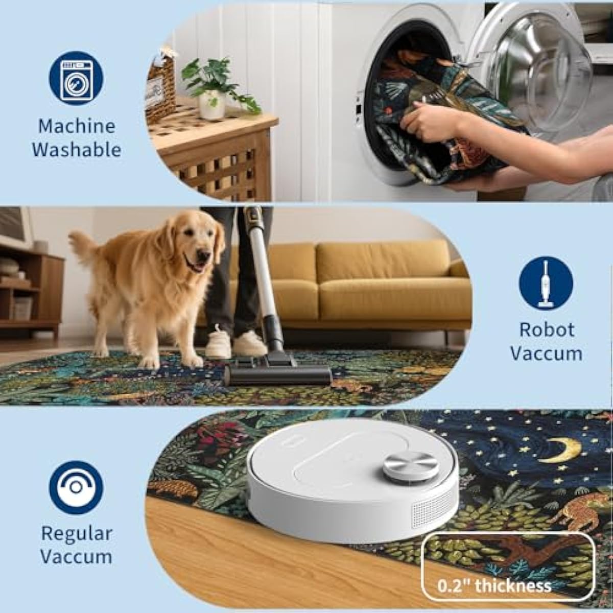 GarveeHome 4x6 Washable Area Rug for Kids Room, Jungle Animal Soft Bedroom Rug Non Slip Low Pile Small Carpet Stain Resistant Throw Rug for Bedside Playroom Classroom Office Dining Room