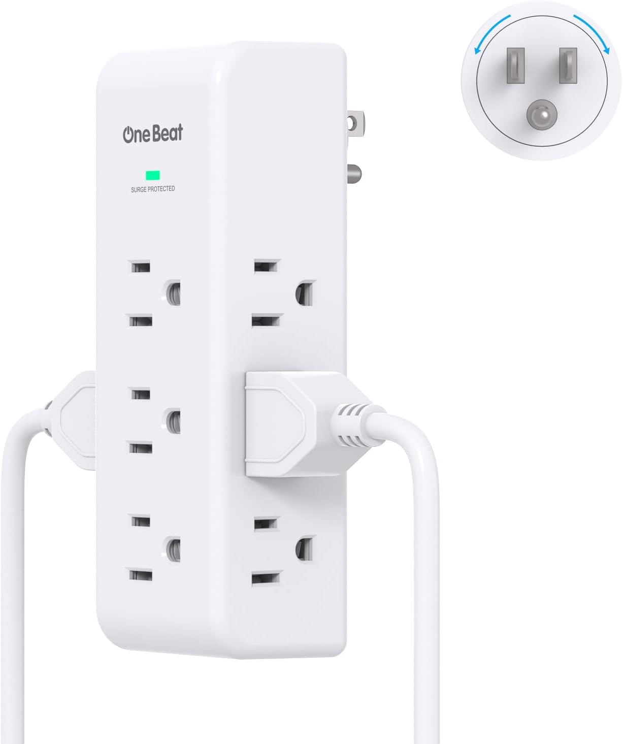 Surge Protector Outlet Extender - with Rotating Plug, 6 AC Multi Plug Outlet with 4 USB Ports (2 USB C), 1800J Wall Charger, 3-Sided Power Strip with Spaced Outlet Splitter for Home, Office, Travel