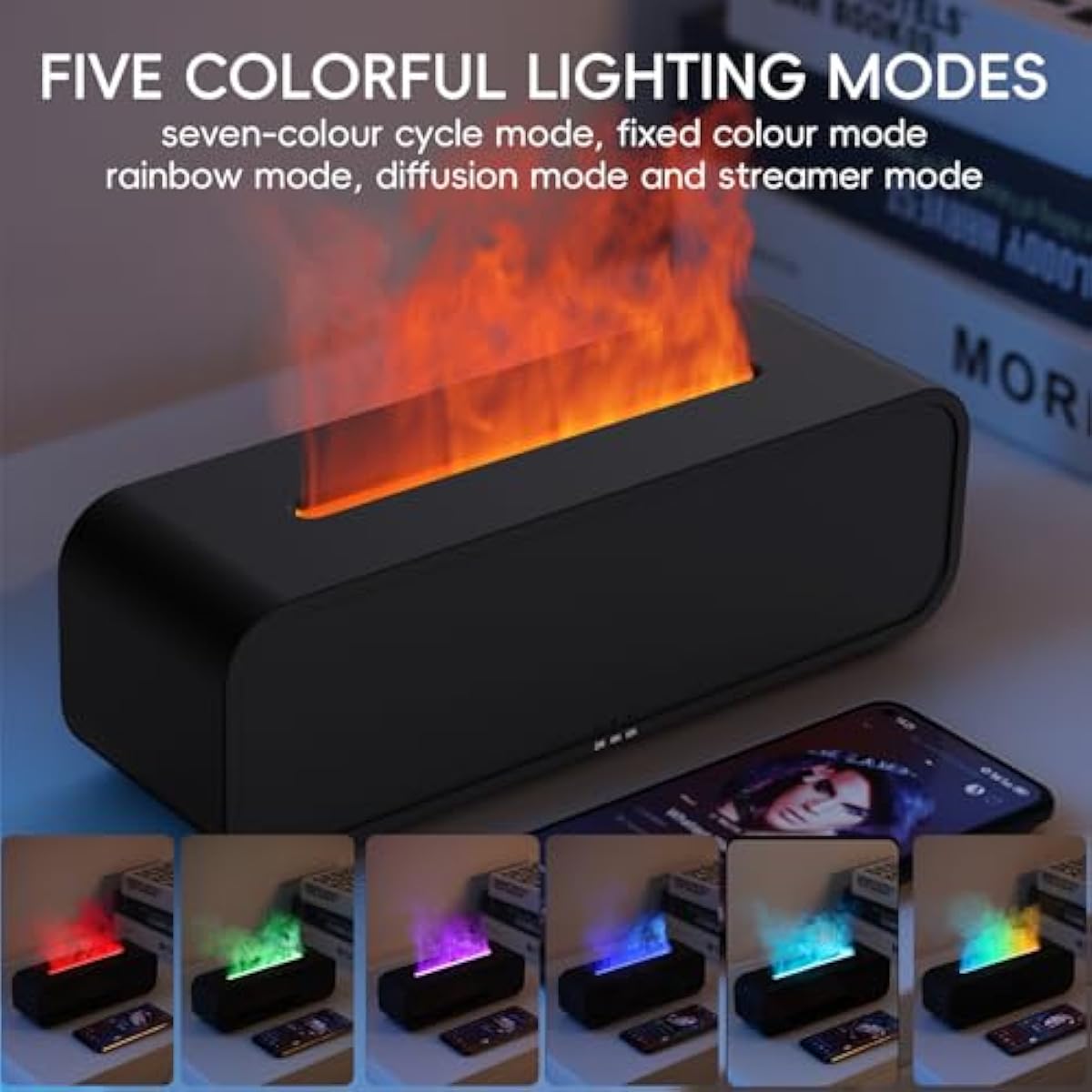 Essential Oil Diffuser, Flame Fire Oil Diffuser, 250ml Cool Mist Aromatherapy Humidifier, Scent Aroma Diffuser with 7 Colors Light, Remote Control, Timer & Auto-Off for Home Room (Black)