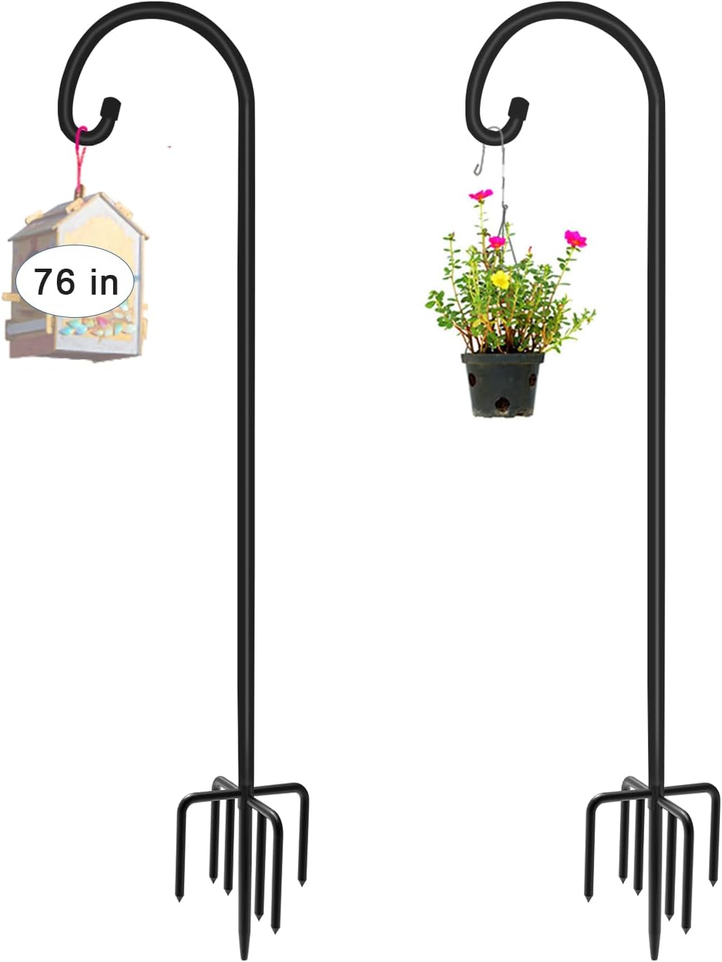 Artigarden 108 inch Outdoor Shepherd Hook with 7 Prong Base (1 Pack), Adjustable Heavy Duty Garden Hanging Stake for Bird Feeder Solar Light Plant Hanger Wedding Decor, Matte Black