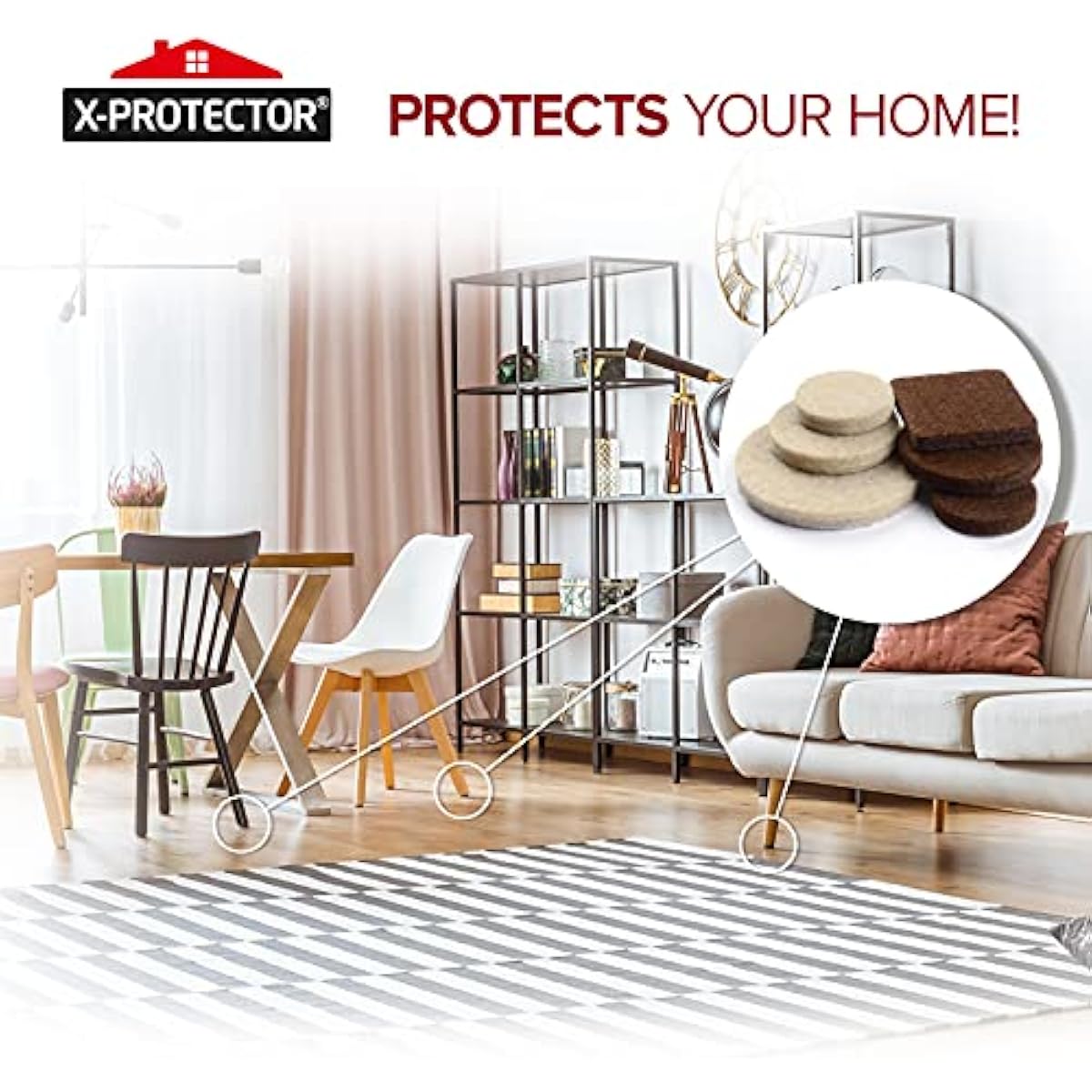 Felt Furniture Pads X-PROTECTOR 133 PCS Premium Furniture Pads - Felt Pads Furniture Feet Best Wood Floor Protectors - Protect Your Hardwood & Laminate Flooring! Brown and Beige