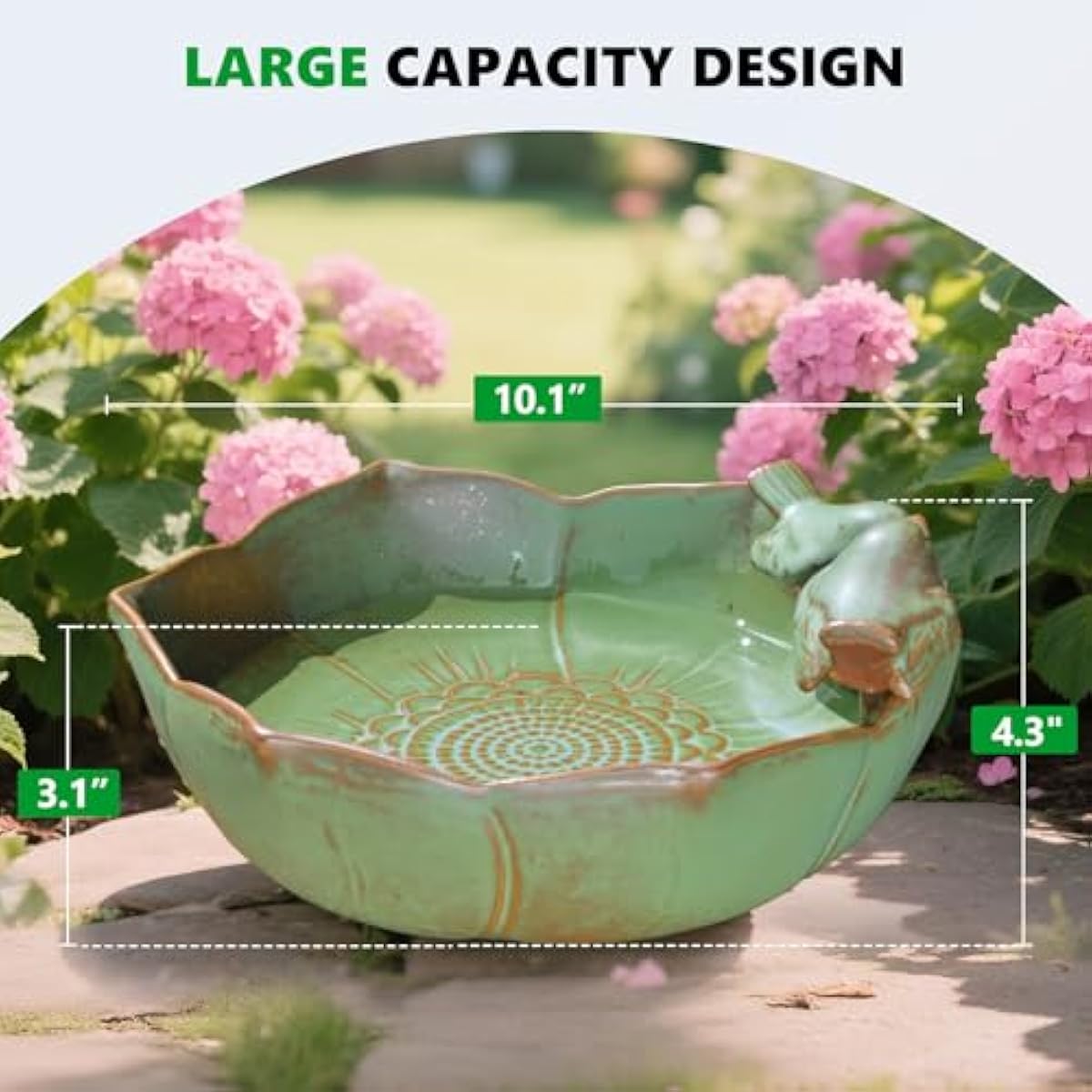 Ceramic Bird Bath for Outdoors, 10.1” Ground Ceramic Bird Baths Bowl for Outside, Garden Table Top Bird Baths Weather Resistant, Birdbath for Deck, Balcony, Lawn