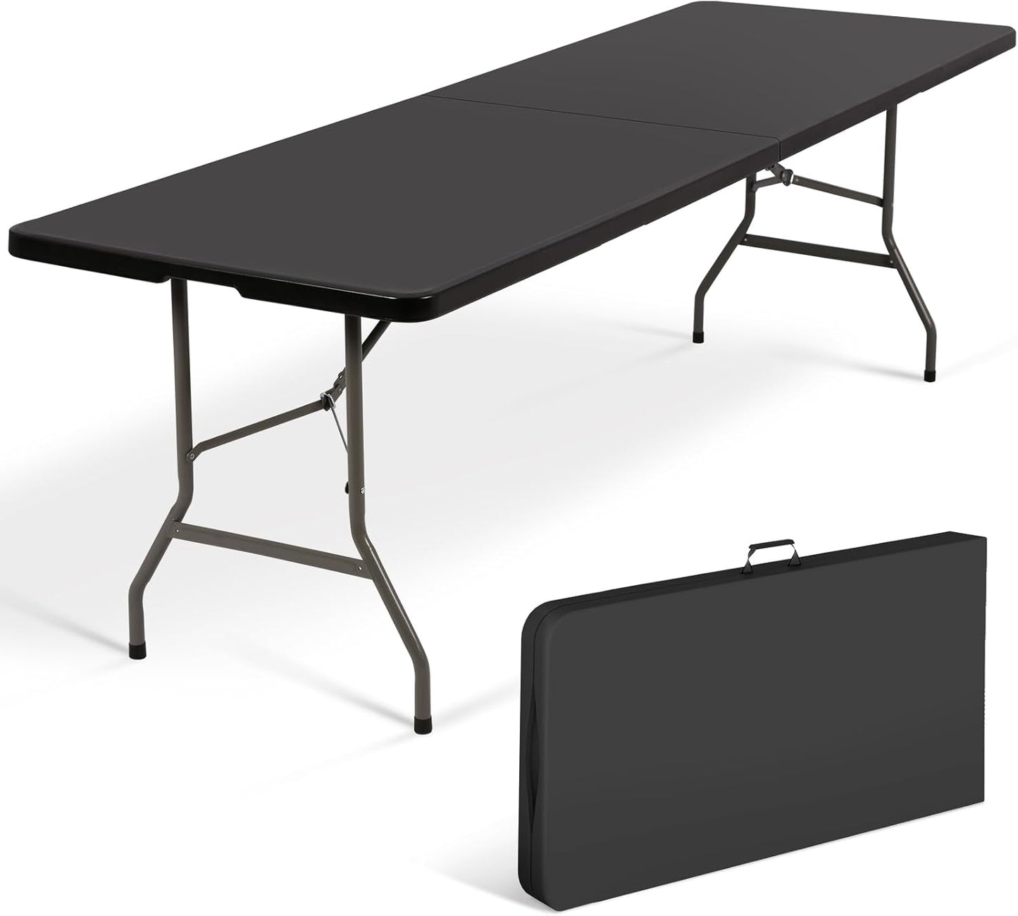 6ft Folding Table - Heavy Duty Portable 6 Foot Plastic Table with Fold-in-Half Design & Carry Handle, Indoor Outdoor Utility Table for Dining, Camping, Parties, Picnics, Tailgating (6FT, Black) ﻿