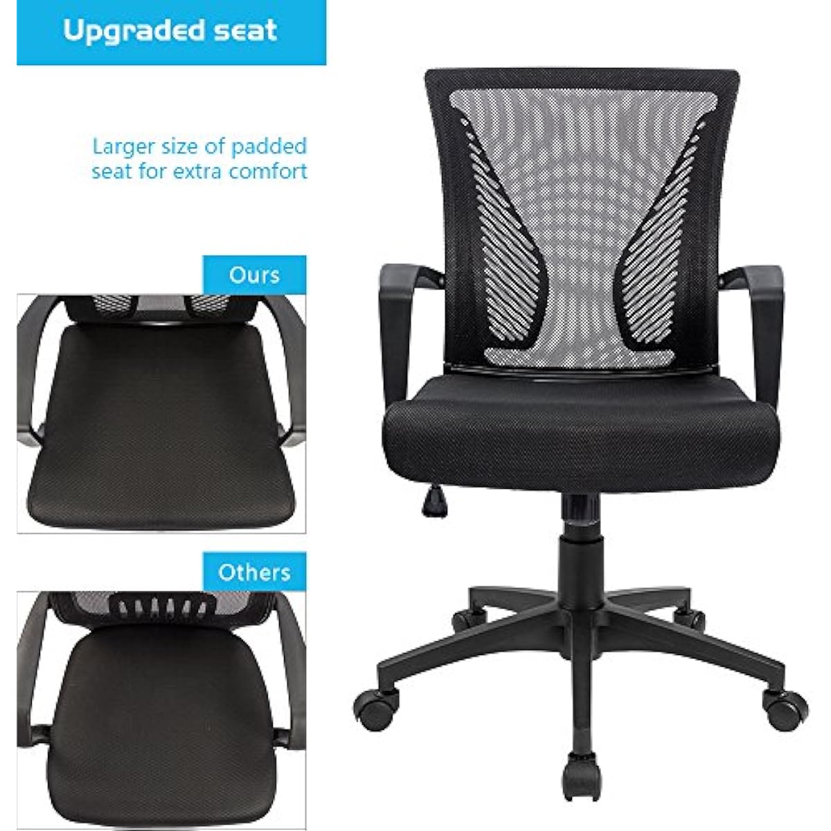 Furmax Office Chair Ergonomic Computer Desk Mesh Chair Mid Back Swivel Lumbar Support with Armrest (1, Black)