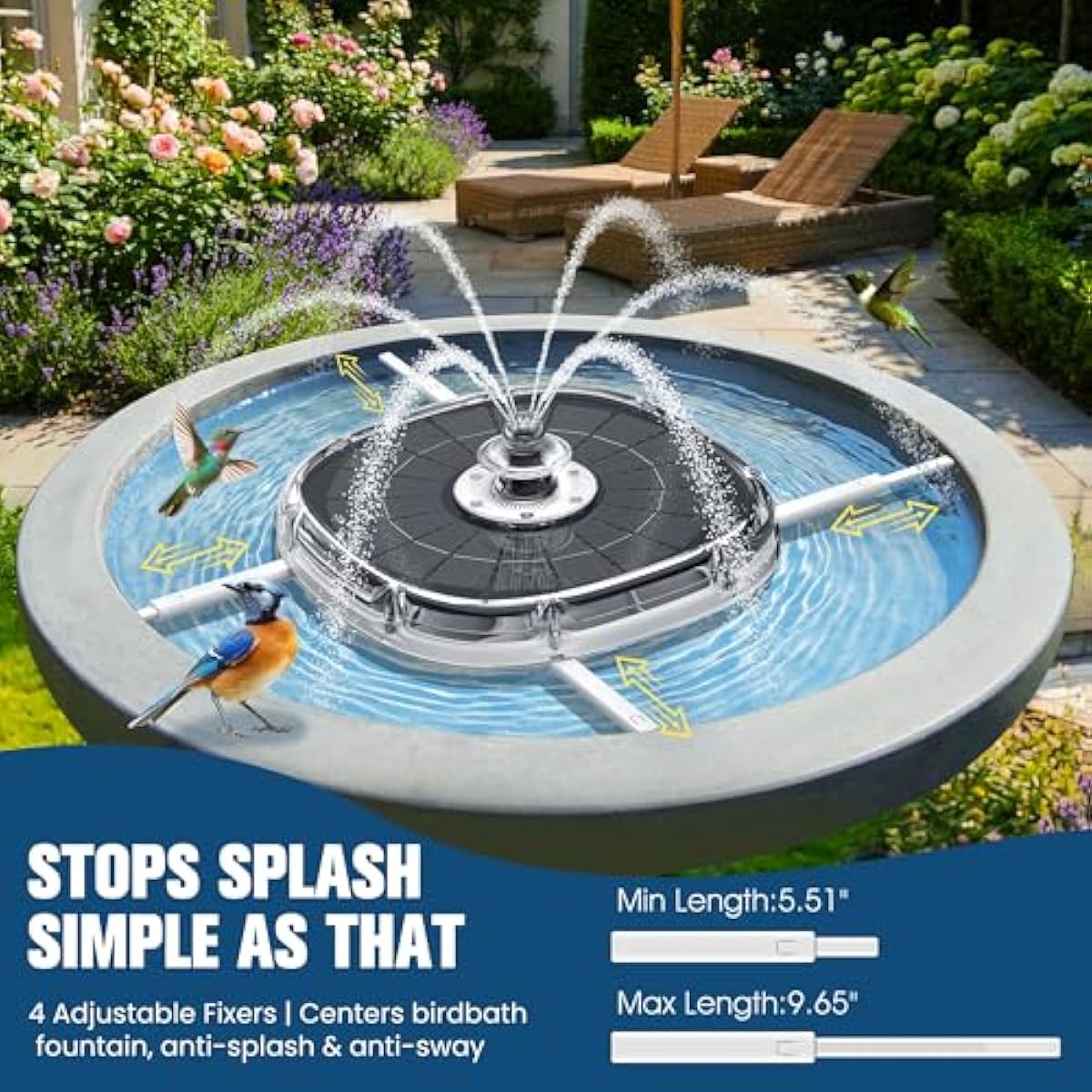 Solar Fountain Pump for Bird Bath,2026 Upgrade Solar Powered Water Fountain Pump with LED Light,4000mAh Battery Bird Bath Fountains Outdoor,9 Spary Modes Solar Birdbath Fountains for Pond,Pool-White