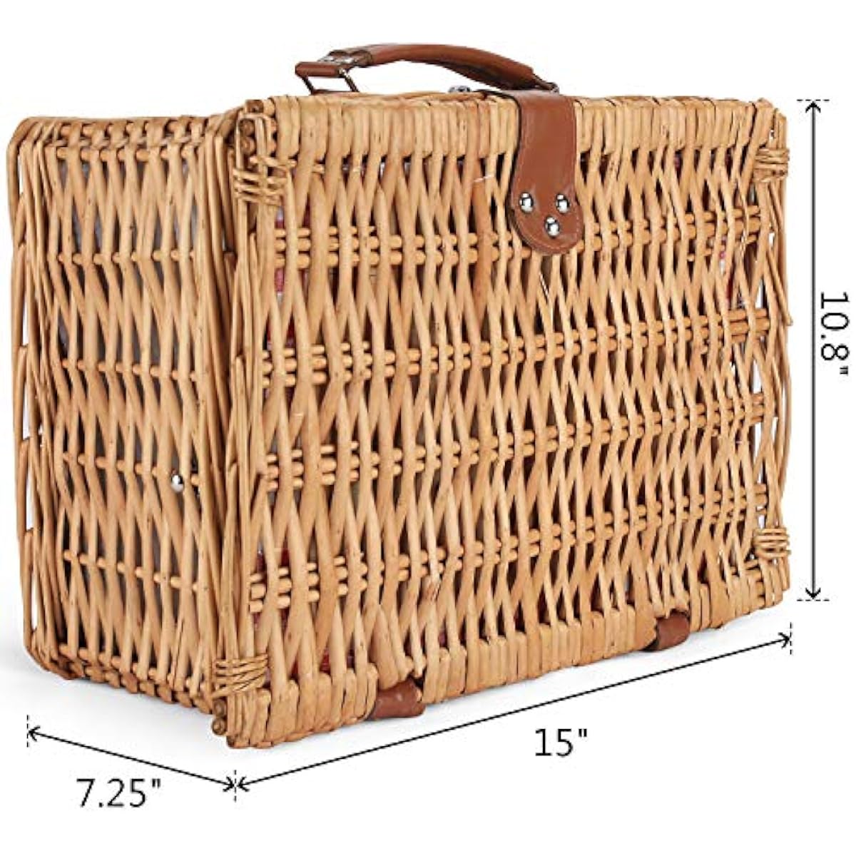 ZORMY Wicker Picnic Basket for 2 Person, Willow Hamper Basket Sets with Insulated Compartment, Handmade 2 Person Picnic Basket Classical Red Check with Utensils Cutlery Perfect for Picnic, Camping