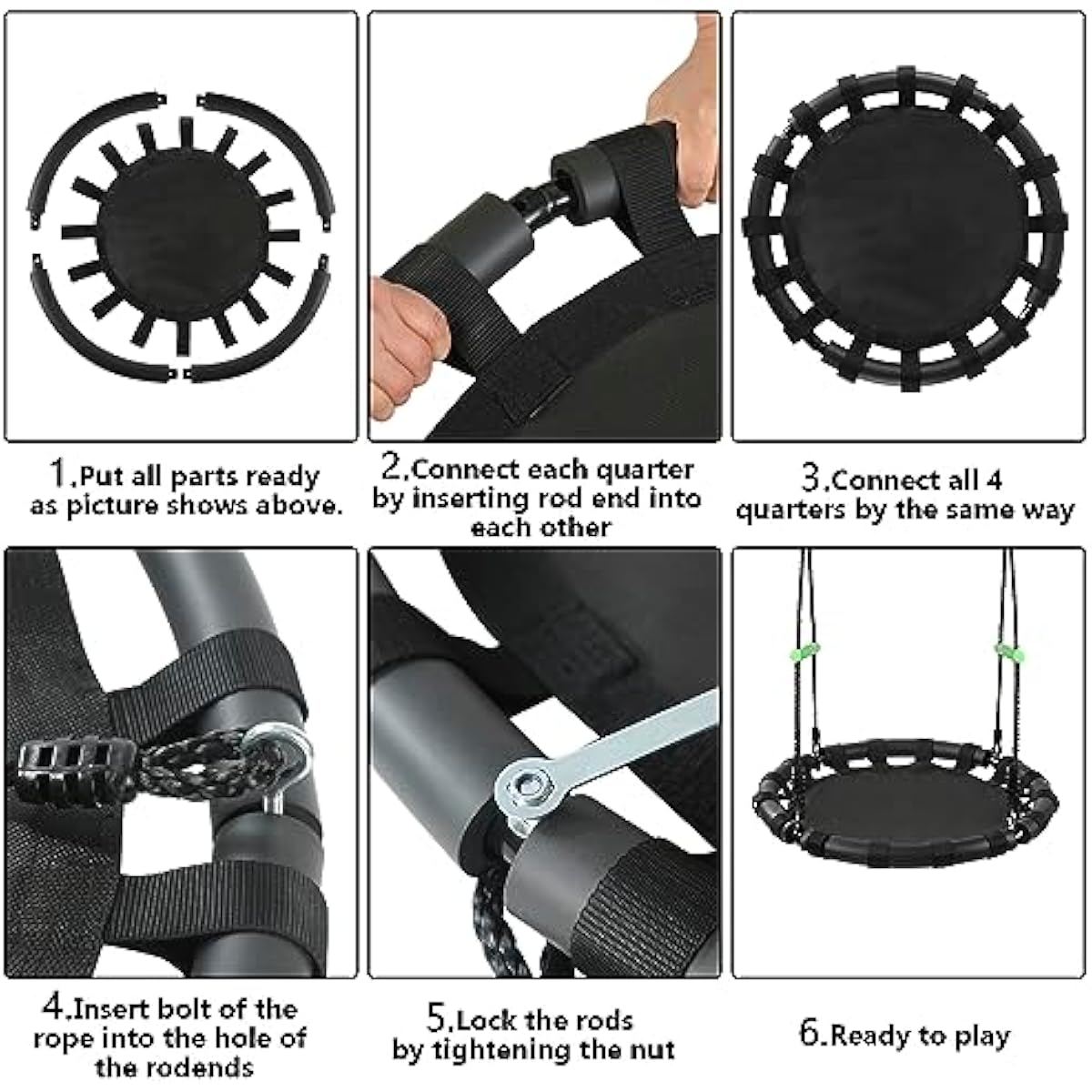 Tree Swing with PP Mat - Durable, Safe, and Easy to Install,Black Outdoor Saucer Swing,Flying Saucer Web Circle Swing for Yard Garden Playground Park (24 inches Diameter)
