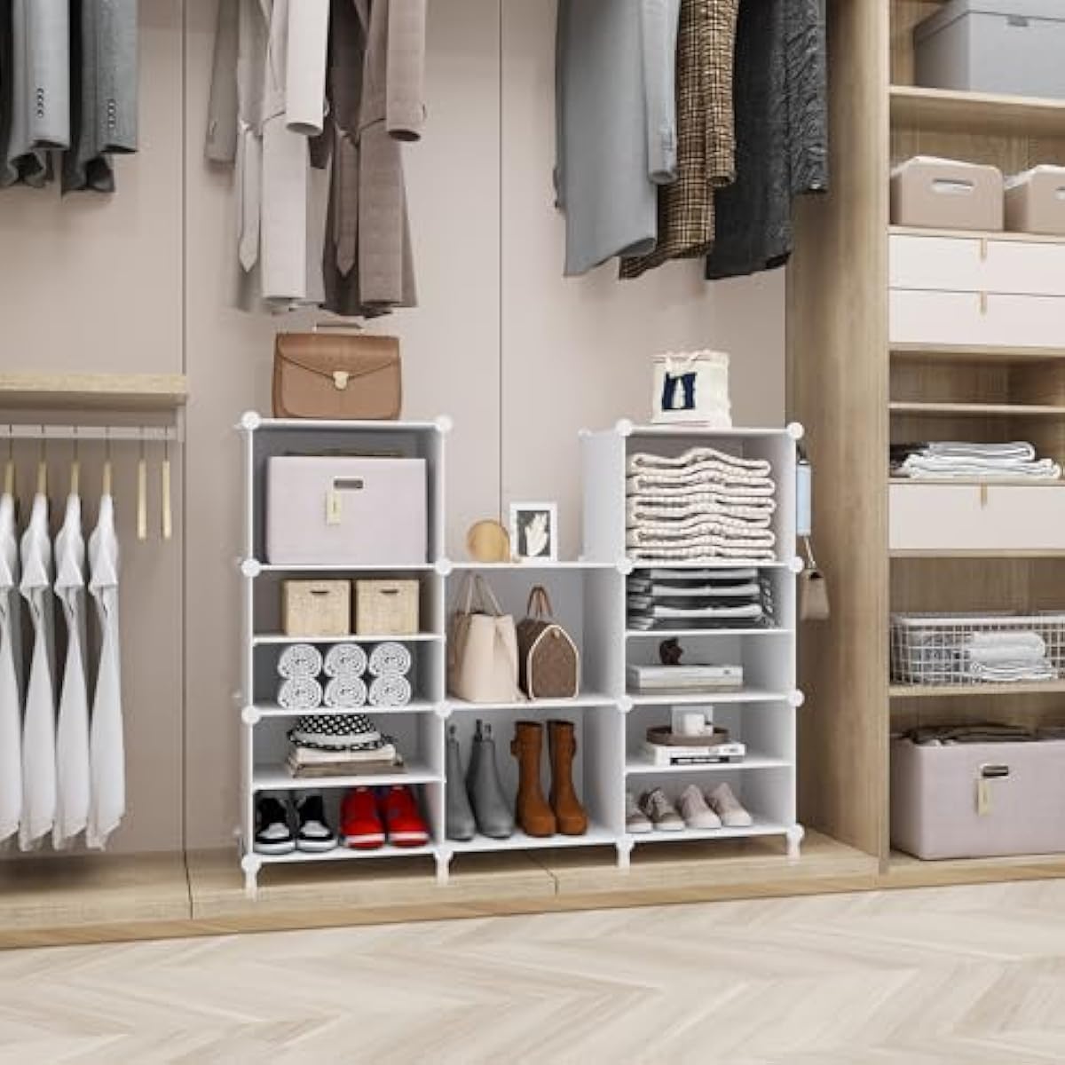 AWTATOS Closet Organizer 8 Cube Storage Shelves Closet Clothes Organizers and Storage Stackable Cubby Shelving for Closet Bedroom Living Room Office White
