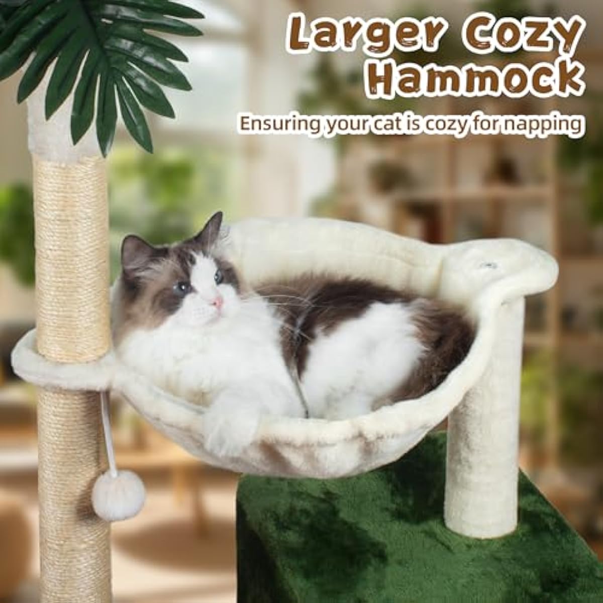 Cat Tree 38" Cat Tower with Large Hammock Metal, Cat Scratching Post for Indoor Cats with Condo, Cat Playground Track Balls and Bouncy Ball, Green and White