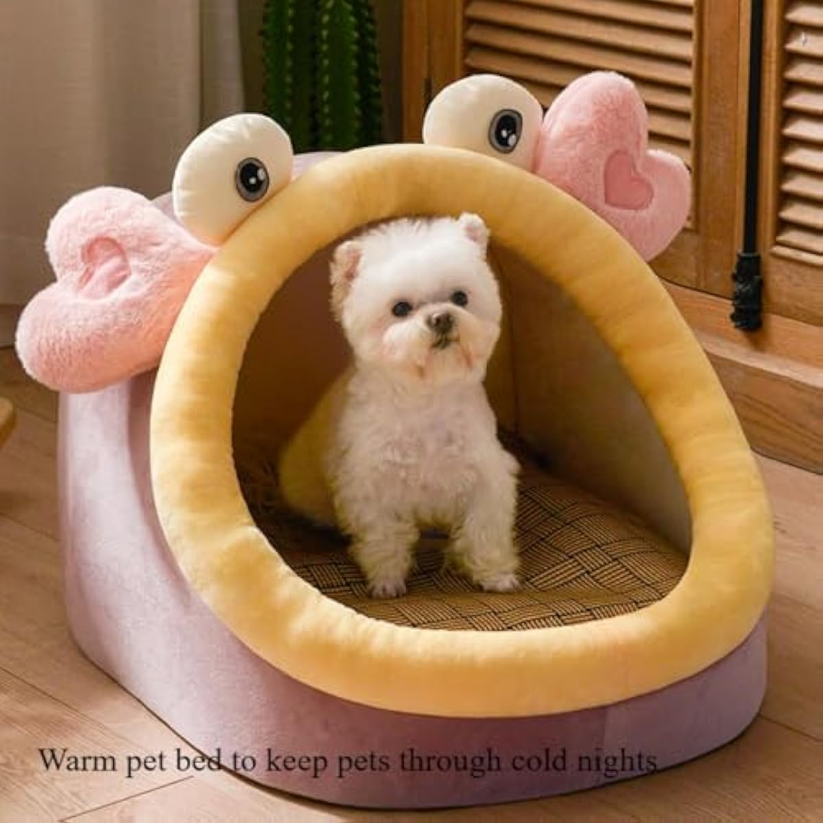 Warm Soft Cave Dog Bed & Cat Bed - Cute Indoor Pet Bed for Cats Up to 16 Lb, Small Dogs & Puppies, Cozy Cave Design for Cats and Puppies(Pink Rabbit,18.5''X14.17''X16.14'')