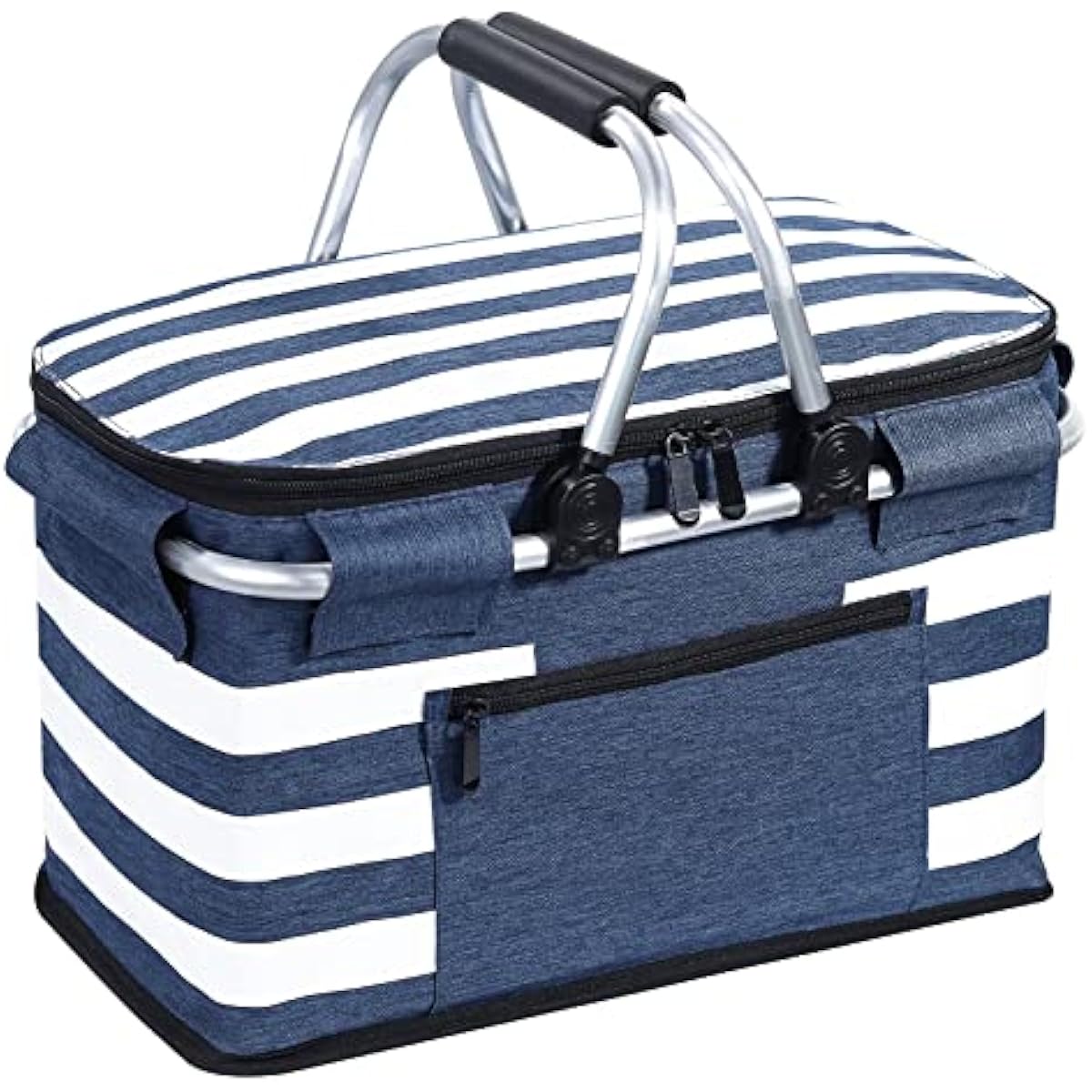 Insulated Picnic Basket,Leak-Proof Collapsible Cooler Bag,26L Grocery Basket with Lid,2 Sturdy Handles,Storage Basket for Picnic,Food Delivery,Take Outs,Market Shopping,Travel (Blue)
