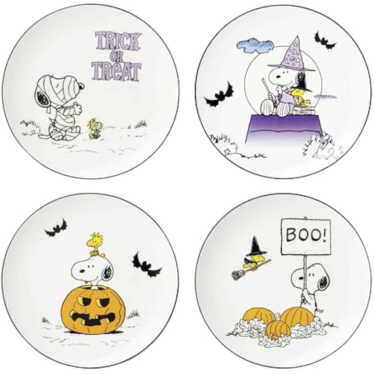 Lenox Dinnerware Set, The Great Pumpkin Accent Plates, Assorted, Set of 4 Porcelain Plates, Halloween Plates, Hand Wash Only, Spooky Salad and Pasta Plate, Halloween Table Decorations (4 Pieces)