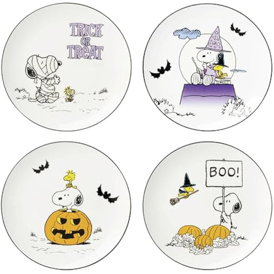 Lenox Dinnerware Set, The Great Pumpkin Accent Plates, Assorted, Set of 4 Porcelain Plates, Halloween Plates, Hand Wash Only, Spooky Salad and Pasta Plate, Halloween Table Decorations (4 Pieces)