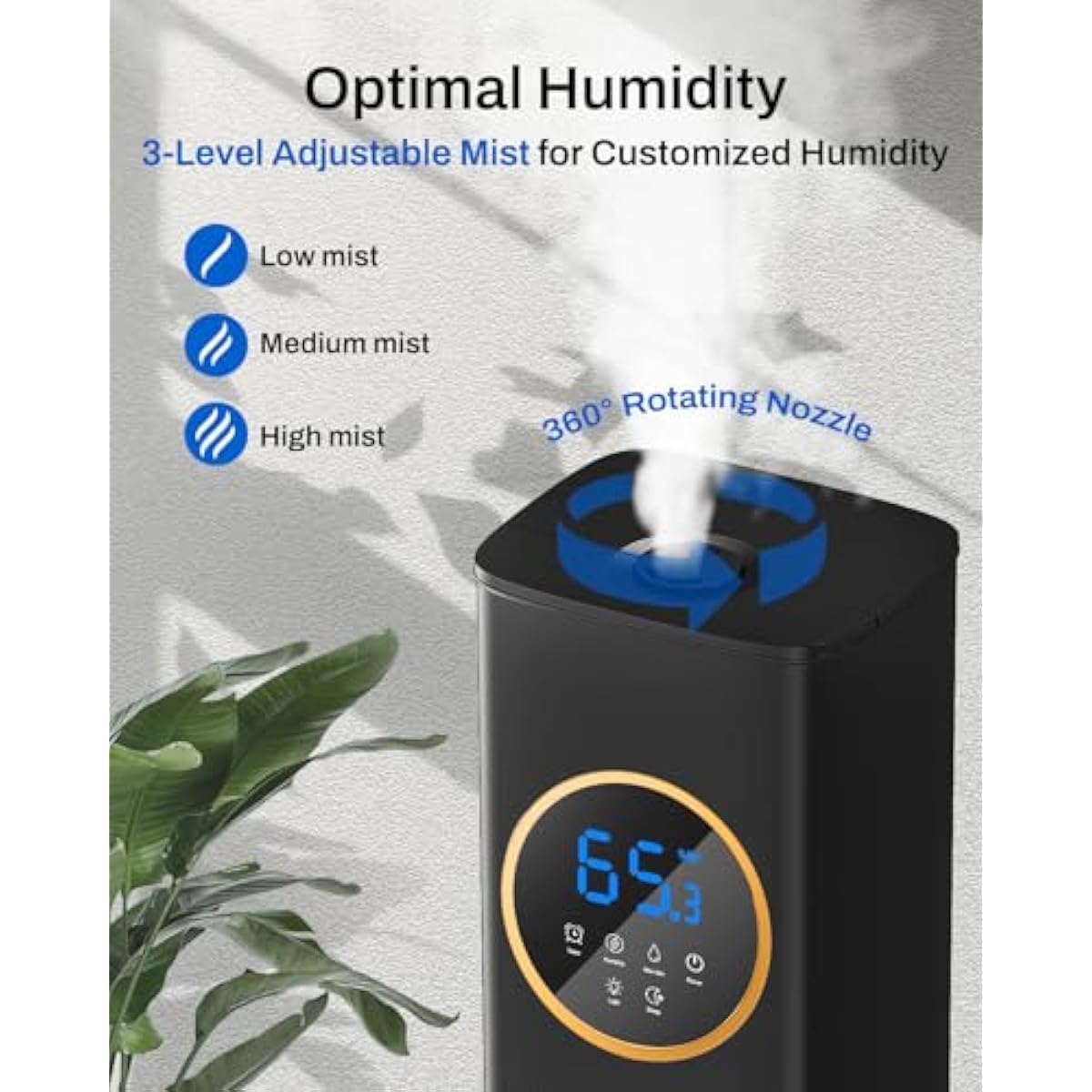 Humidifier Large Room Bedroom with Night Light, 2.1Gal(8L) Humidifiers for Home with Essential Oil Diffuser, Top Fill Whole House Cool Mist Humidifiers for Plants Baby Kids Adults(Black)