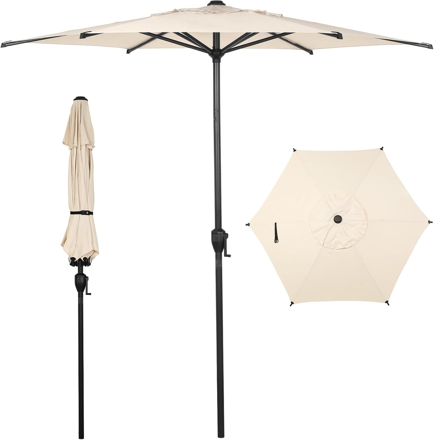Abba Patio 9FT Lyon Outdoor Patio Umbrella Outdoor Table Umbrella with Push Button Tilt and Crank Market Umbrella 8 Sturdy Ribs UV Protection Waterproof for Garden Deck Backyard Pool, Black & Ivory