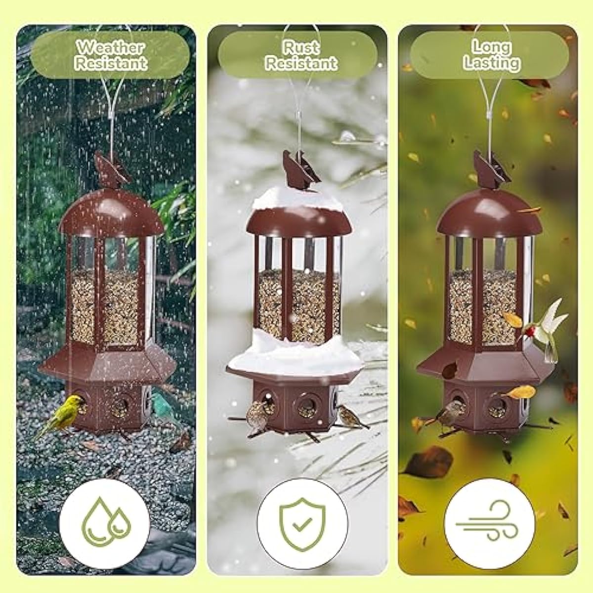 Professional Squirrel Proof Bird Feeders - Sorflife Large Capacity 5.06 lbs, Reliable and Rust Resistant Metal Bird Feeding Station for Prevents Squirrels from Stealing Food and Easy Refilling Brown