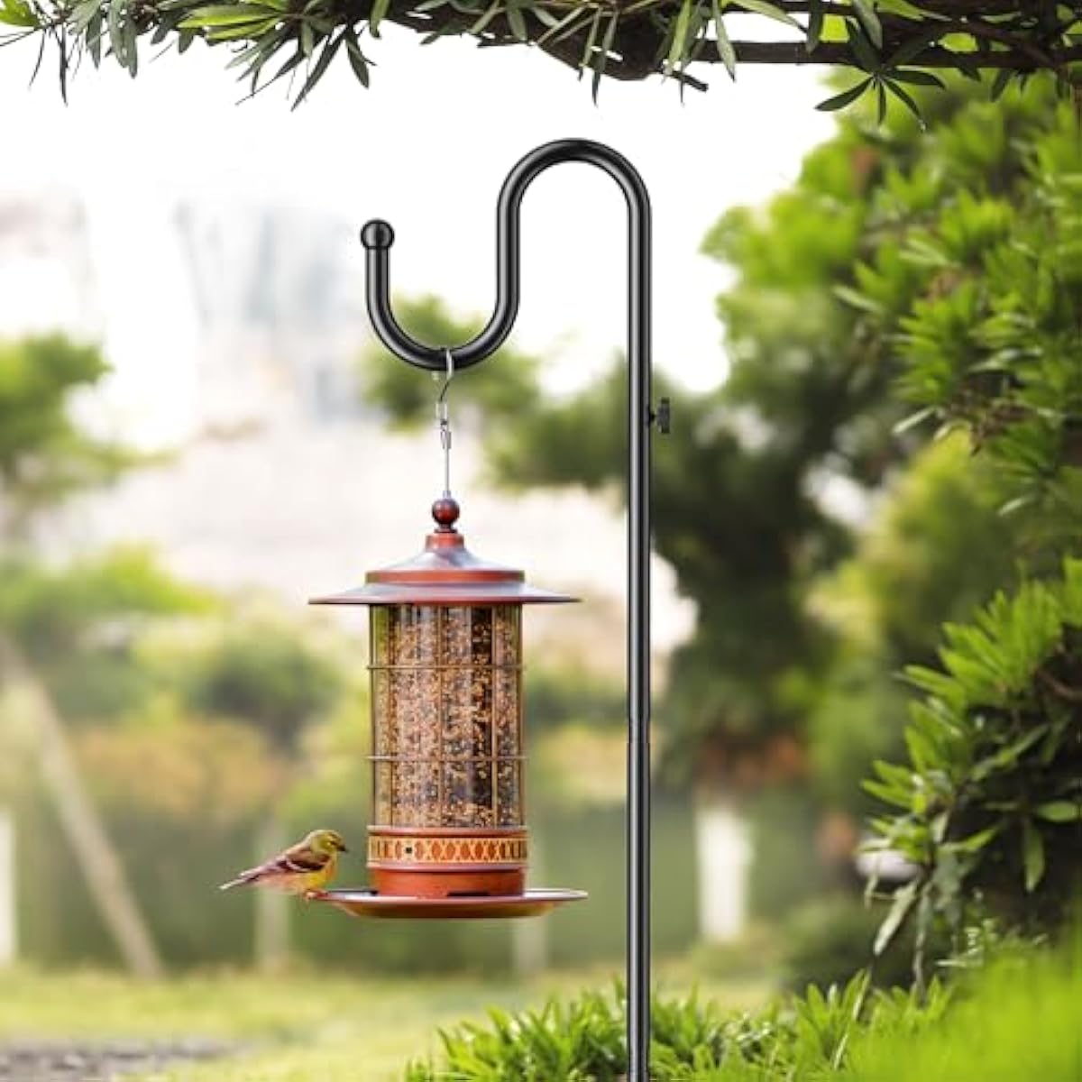 saffruff 74" Shepherds Hook Stand: Hanging Wind Chimes, Bird Feeders, Plants, Lanterns and Wreath, Adjustable Free Standing Pole Holder with Heavy Duty Base for Indoor & Outdoor, Holds Up to 20 LBS