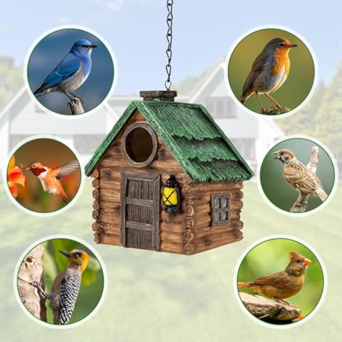 Bird House for Outside, Resin Bluebird House for Outdoors Finches, Cardinals and Yellow Finches Wild Bird Nesting, 5 Years Weatherable Decorative Stone Hanging Birdhouse for Yard Garden Decor