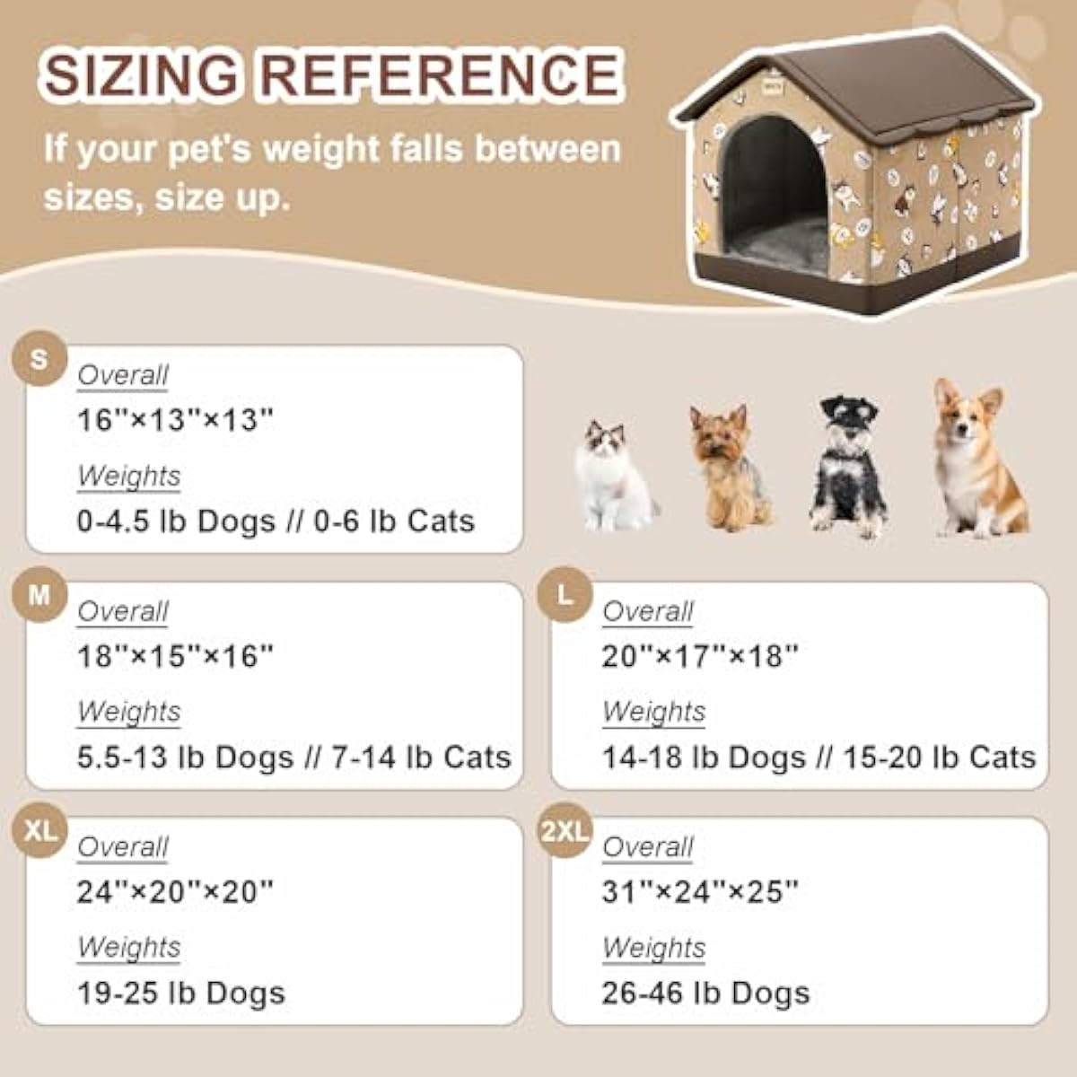 Jiupety Dog House Indoor, L Size Indoor Dog House for Medium Dog, Warm Cave Sleeping Nest Bed for Cats and Dogs, Brown