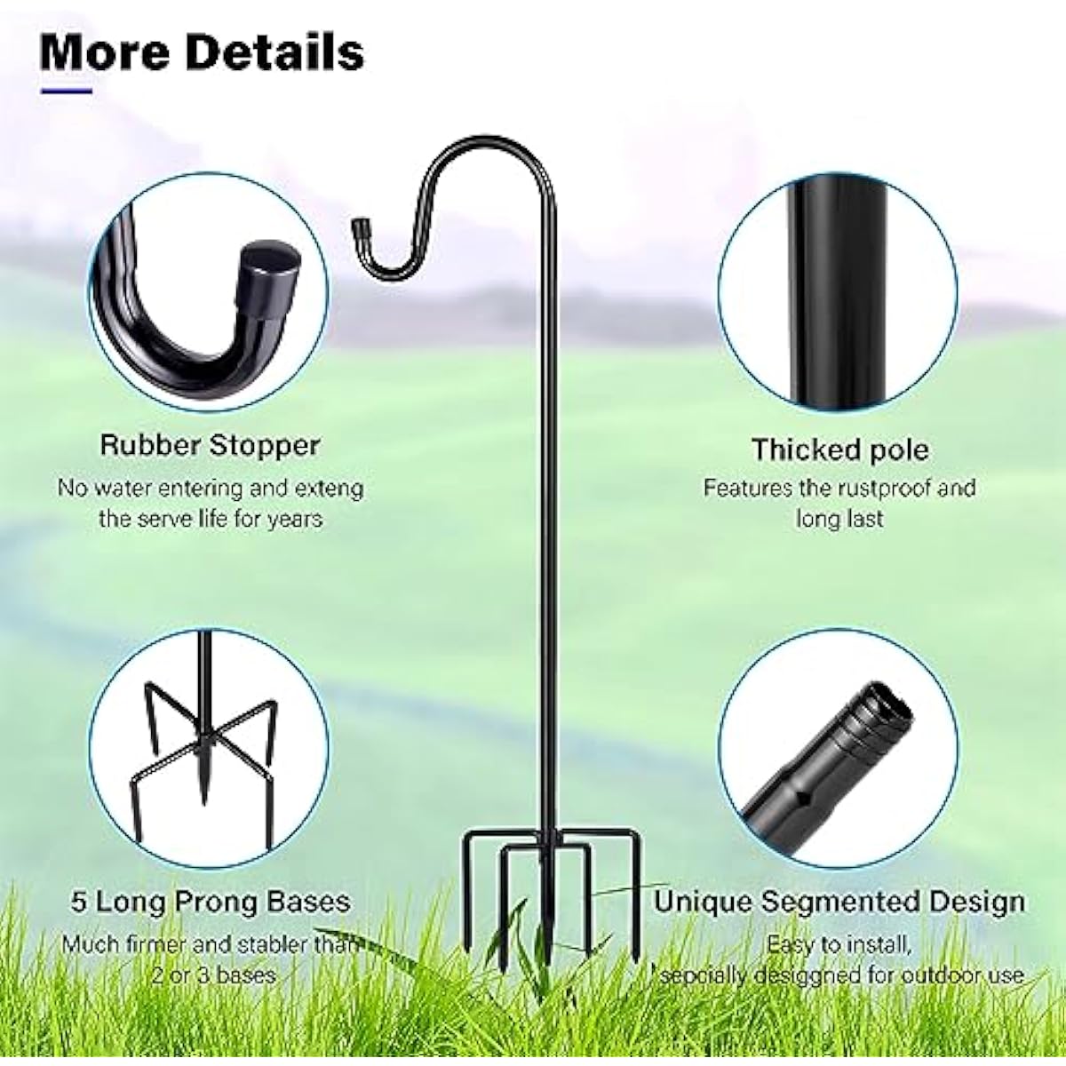 Shepherd Hooks for Outdoor, 2 Pack 78 Inch Bird Feeder Pole with 5 Prongs Base for Hanging Lantern, Hummingbird Feeder, Lightweight Plant, Shepherds Hook for Bird Feeders for Outside