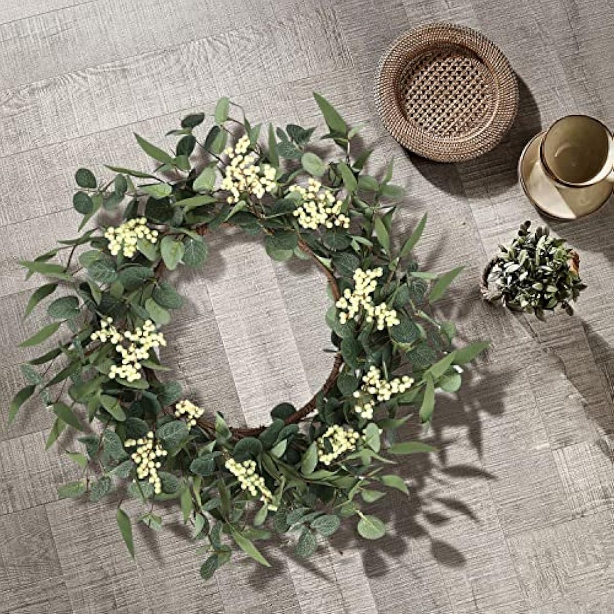 Pinkpum 20'' Eucalyptus Wreath for Front Door, Porch, Window - Green Decor for Home, Farmhouse - Spring, Summer, Fall, All Seasons