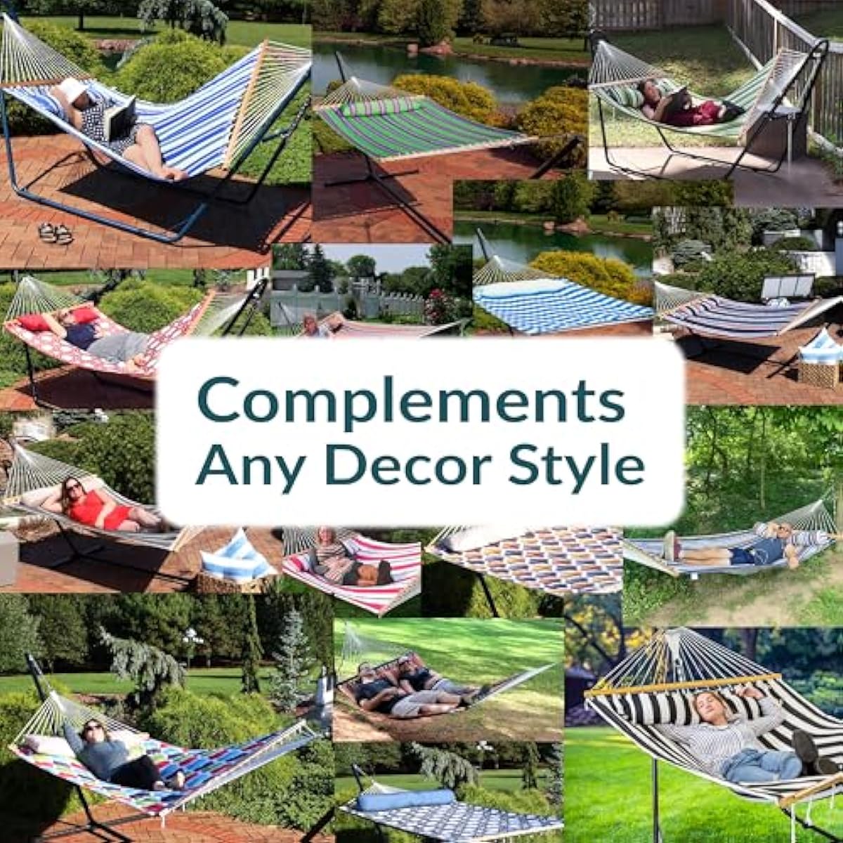 Sunnydaze Quilted Outdoor Hammock with Spreader Bars - Heavy-Duty 450-Pound Capacity Double Hammock for Outside - Mountainside