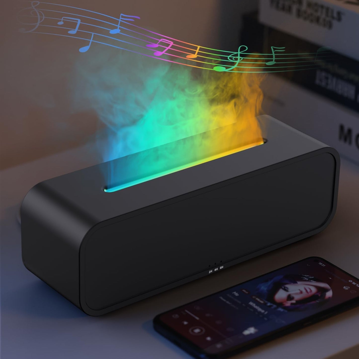 Essential Oil Diffuser, Flame Fire Oil Diffuser, 250ml Cool Mist Aromatherapy Humidifier, Scent Aroma Diffuser with 7 Colors Light, Remote Control, Timer & Auto-Off for Home Room (Black)
