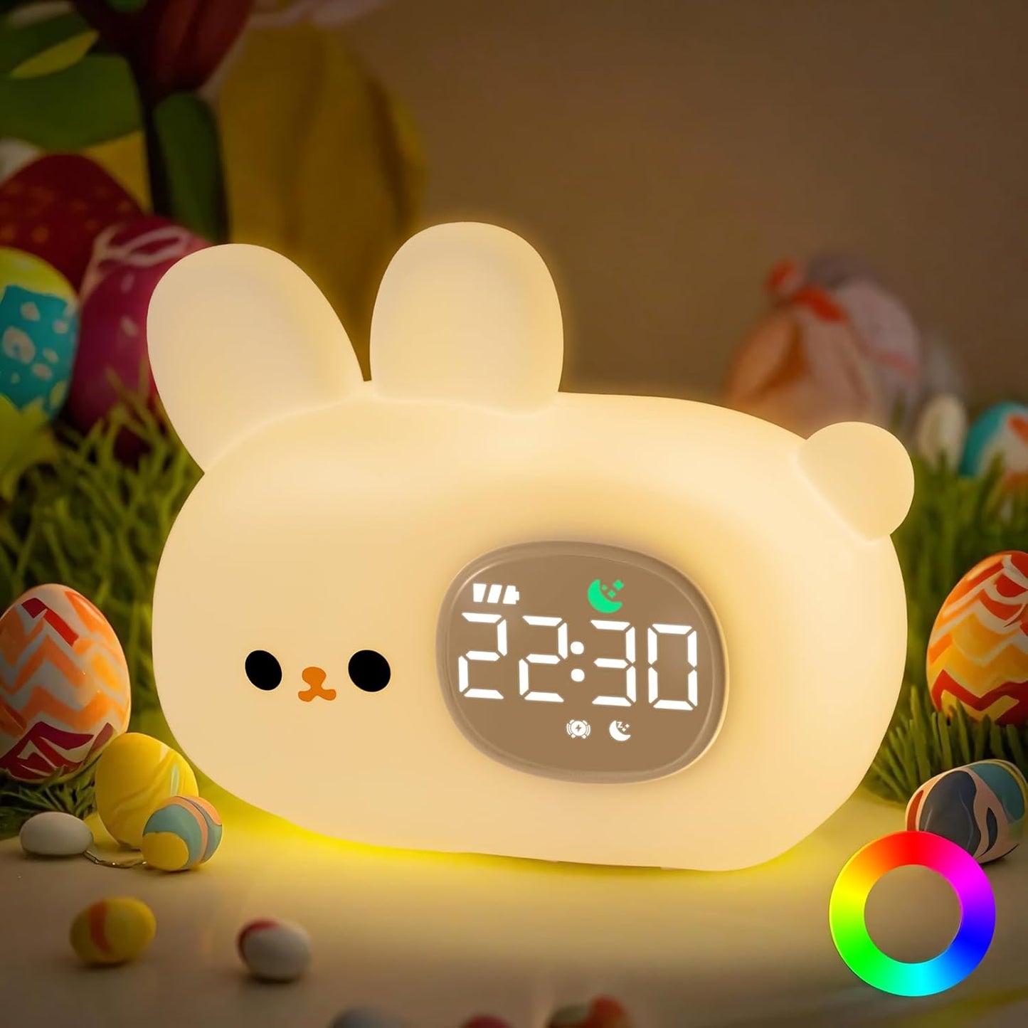 Cat Alarm Clock with Night Light for Kids with Sleep Training and Sound Machine, Rechargeable Silicone Lamp OK to Wake Clock，Cute Animal Tabletop Lamp, Perfect Sleep Companion for Boys Girls