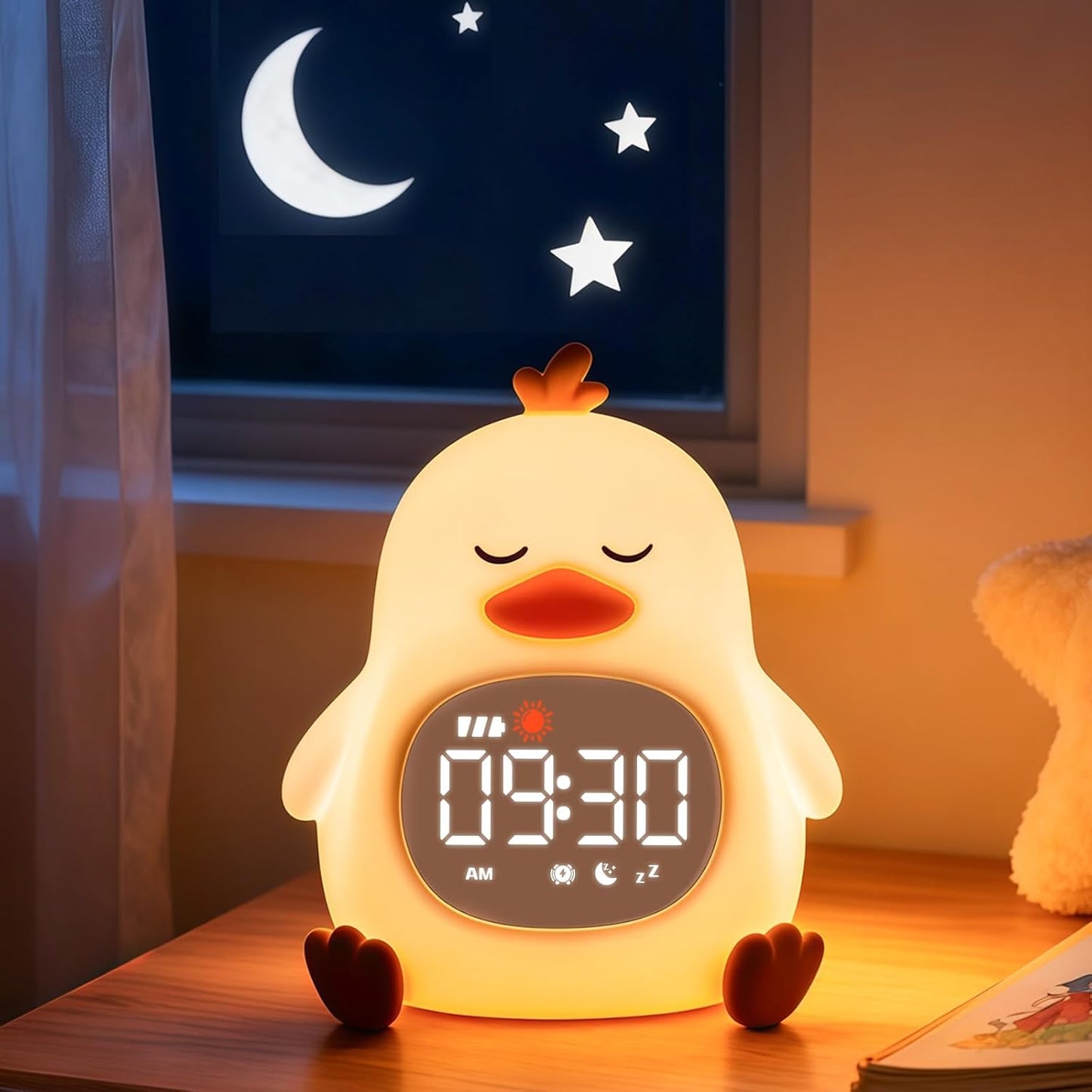 Cat Alarm Clock with Night Light for Kids with Sleep Training and Sound Machine, Rechargeable Silicone Lamp OK to Wake Clock，Cute Animal Tabletop Lamp, Perfect Sleep Companion for Boys Girls