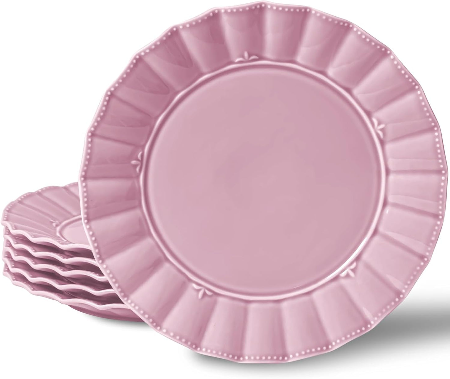 HOMBENE Dessert Plates 8 Inches Set for 6 Ceramic Serving Plates, Plates for Cake Waffles,Wavy Style, Snacks, Pasta, Noodle,Dinner, Microwave & Dishwasher Safe (Mint Glow Green)