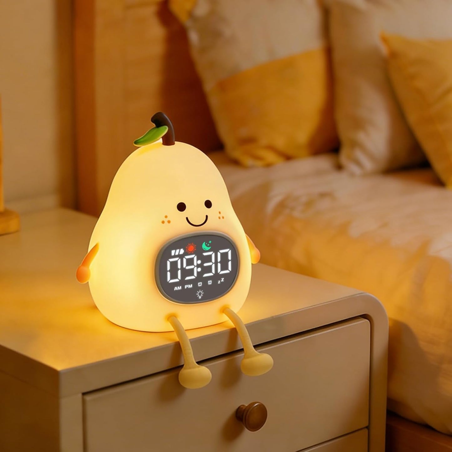 Cat Alarm Clock with Night Light for Kids with Sleep Training and Sound Machine, Rechargeable Silicone Lamp OK to Wake Clock，Cute Animal Tabletop Lamp, Perfect Sleep Companion for Boys Girls
