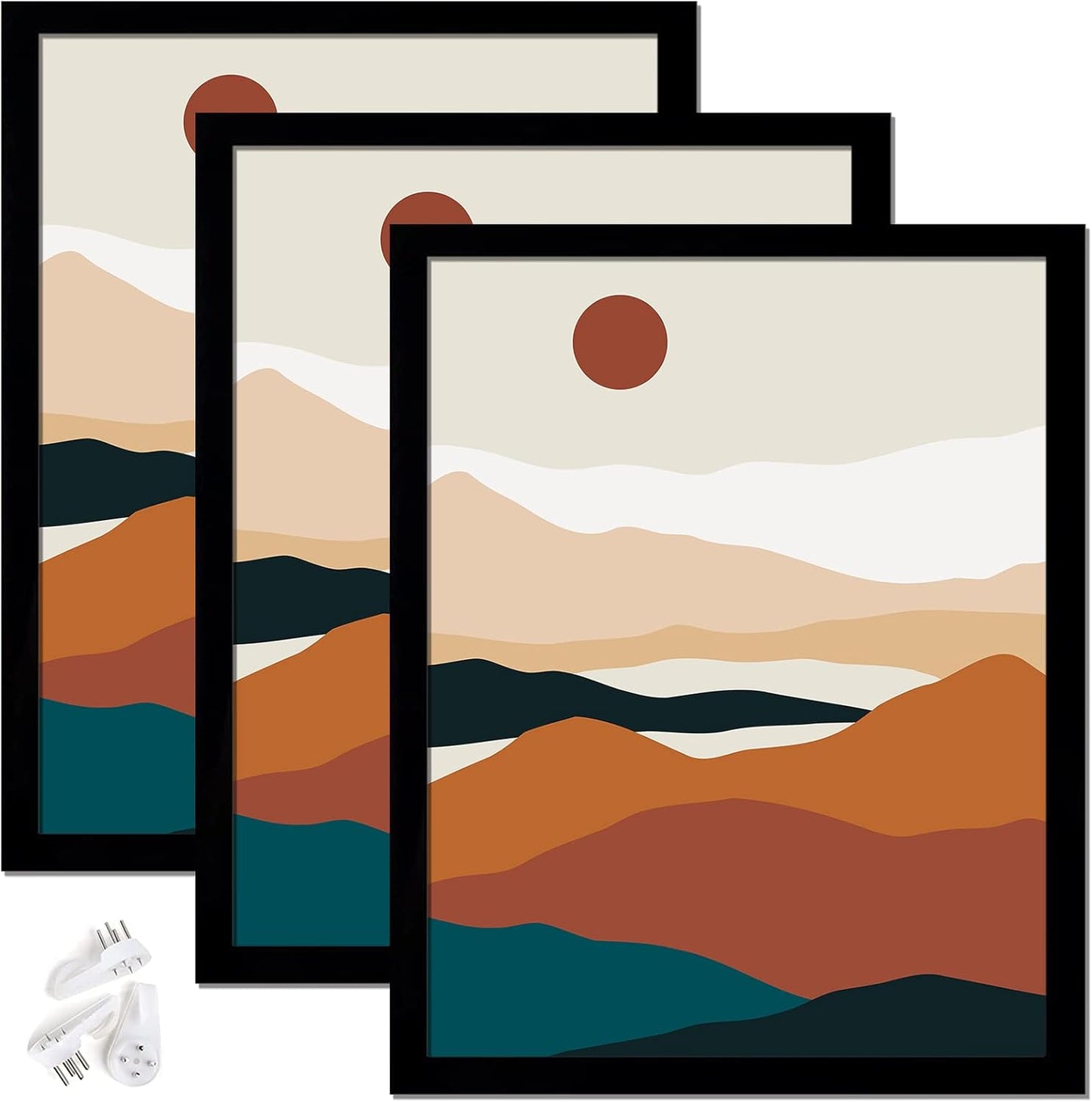 Black 16x24 Picture Frame Set of 3, High Transparent Frame for 16 By 24 Photo Collage Canvas Poster Size Wall Mount and Tabletop Horizontally Vertically (Black, 16 x 24 inches)