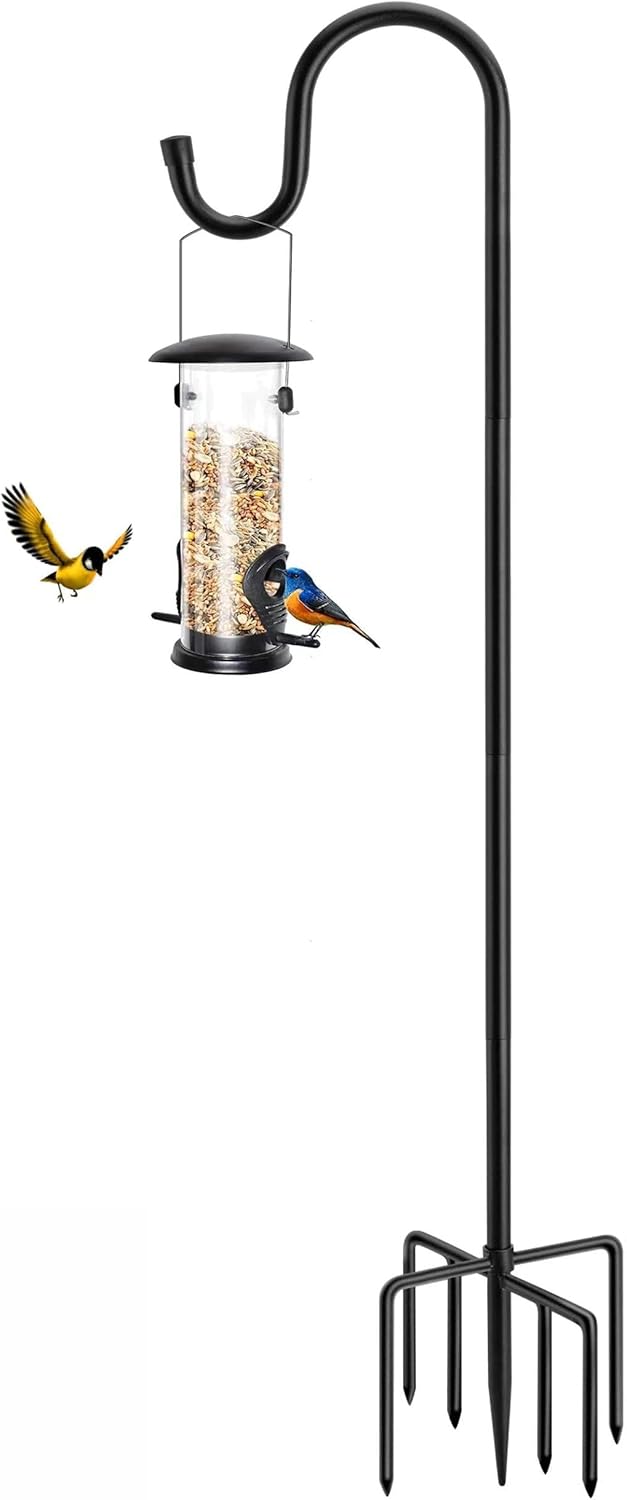 ANIDEER 72" Shepherds Hooks for Outdoor, Heavy Duty Bird Feeder Pole with 7 Base Prongs, Adjustable Garden Hanging Holder for Bird Feeders, Solar Light Lanterns, Garden Plant Hanger Stands, 2 Packs
