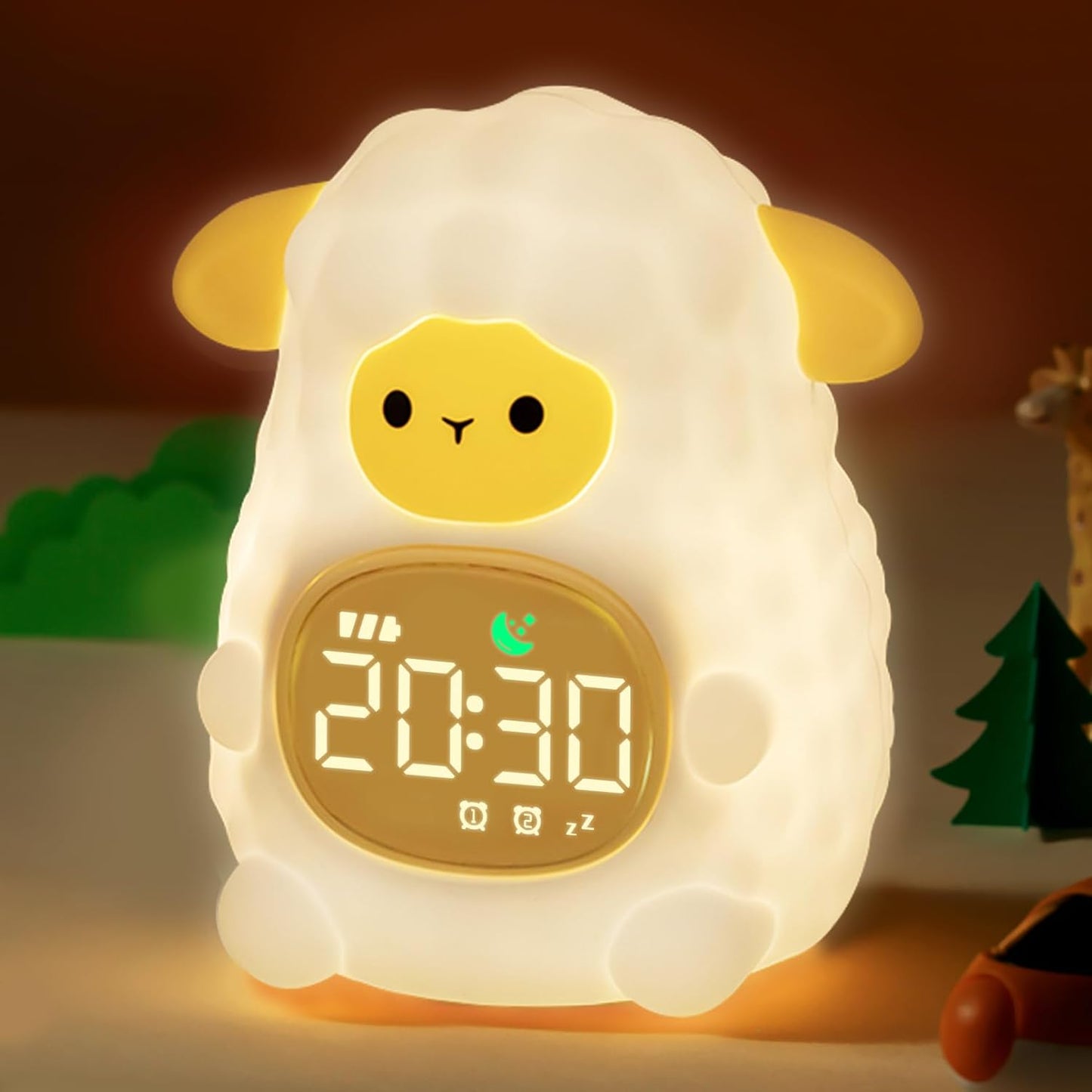 MASHI Dinosaur Alarm Clock with Night Light, Toddler Sleep Training Clock with Sun & Moon, Sleep Sound Machine, ok to Wake Clock for Kids, Digital Alarm Clocks for Bedrooms,Gift Ideas for Kids Child