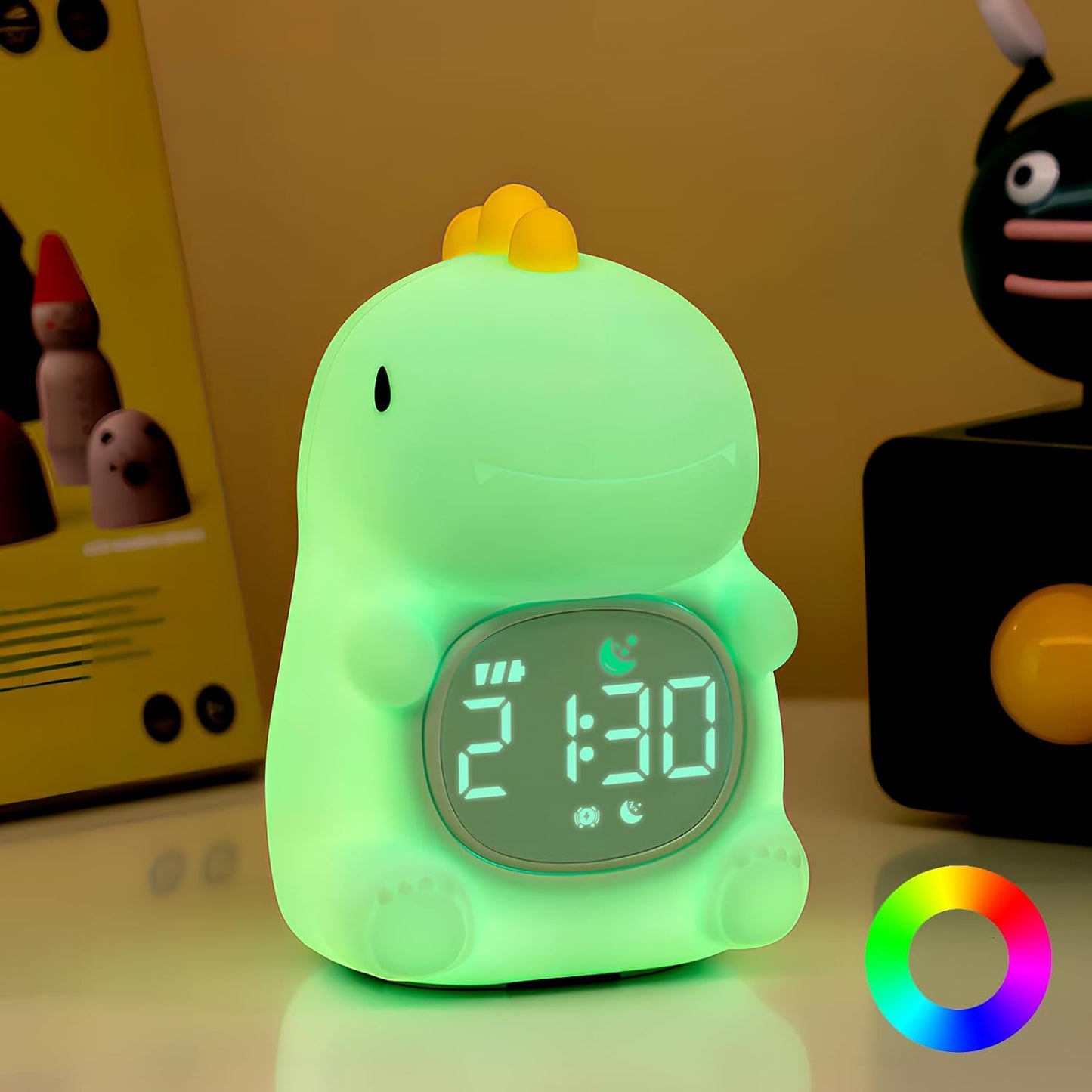 Cat Alarm Clock with Night Light for Kids with Sleep Training and Sound Machine, Rechargeable Silicone Lamp OK to Wake Clock，Cute Animal Tabletop Lamp, Perfect Sleep Companion for Boys Girls
